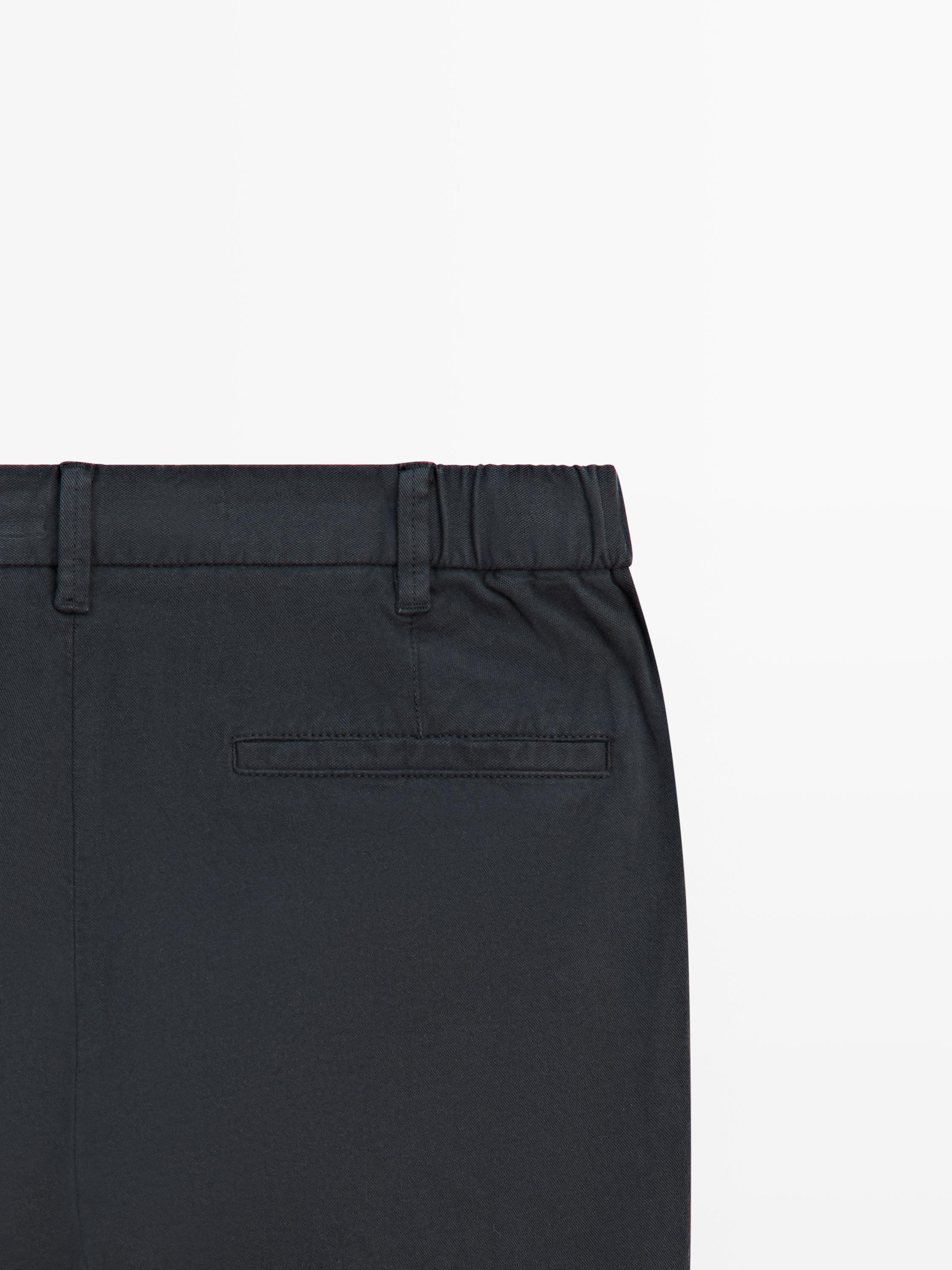 Cotton blend slim fit trousers — NAVY BLUE