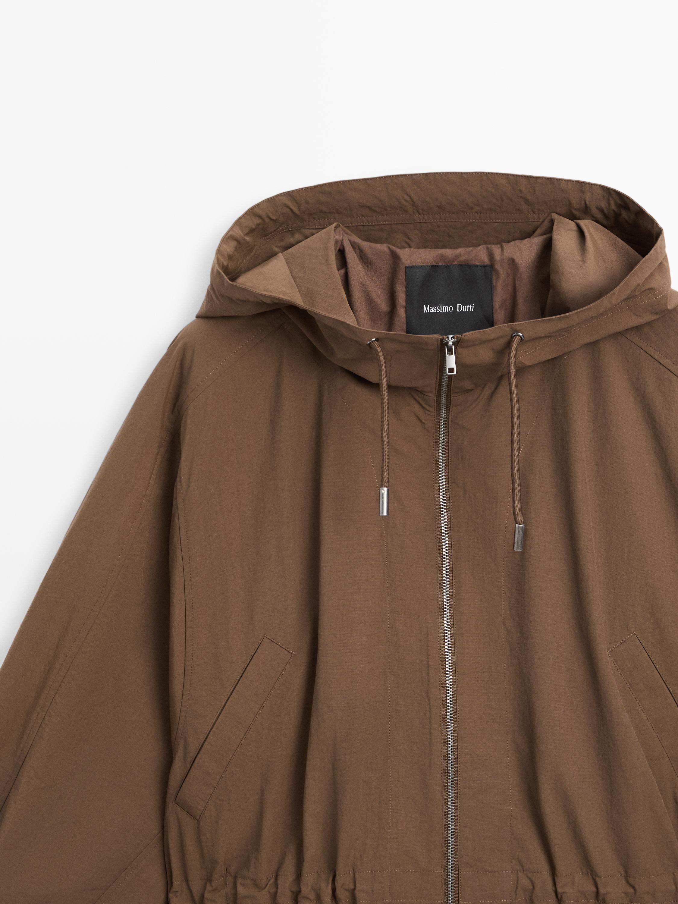 Long technical fabric parka — BROWN