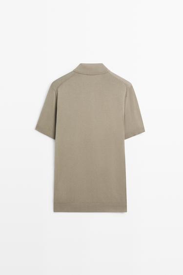 100% cotton knit short sleeve polo shirt — PALE KHAKI 6