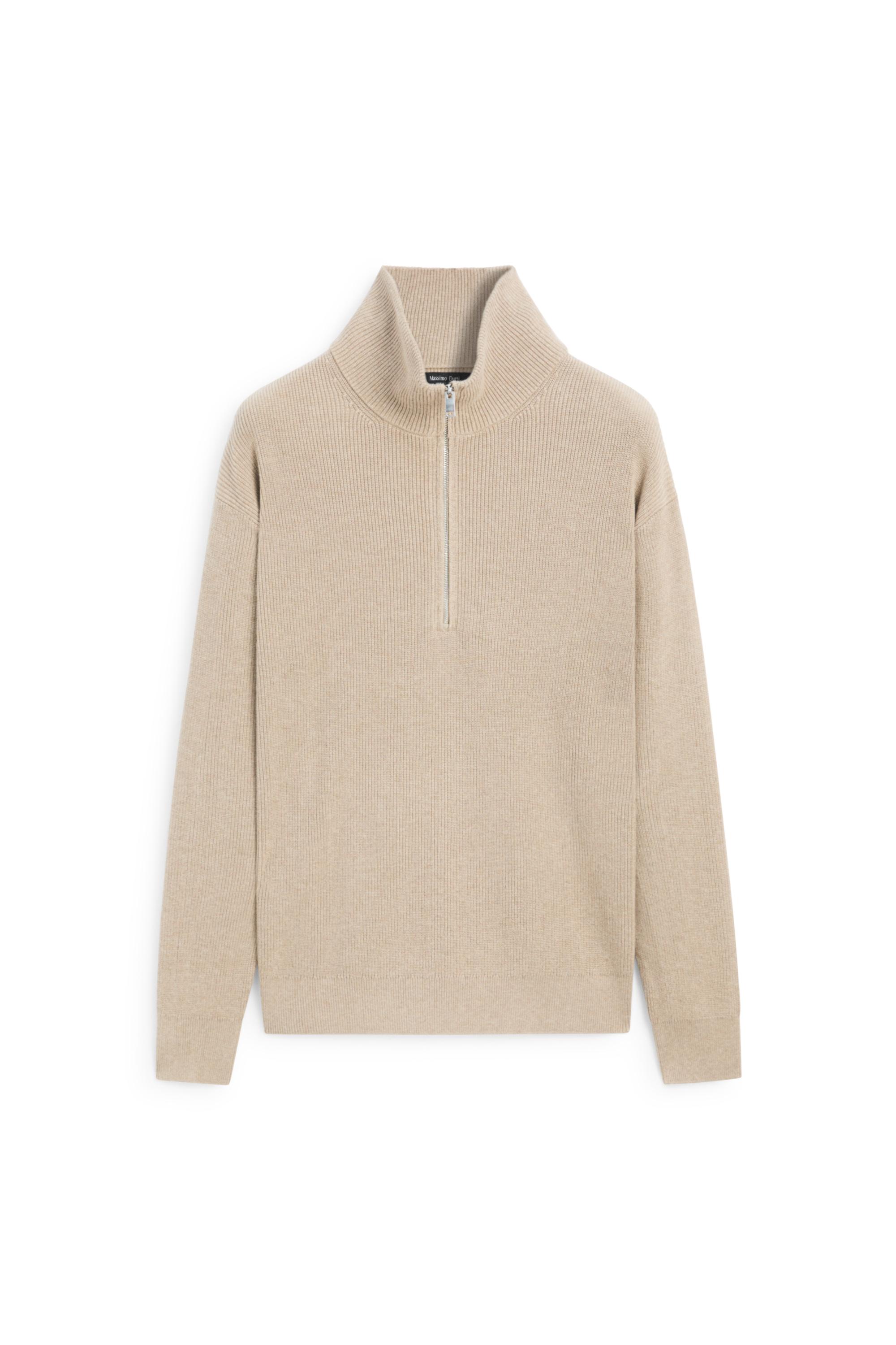 100% cotton mock neck knit sweater — BEIGE