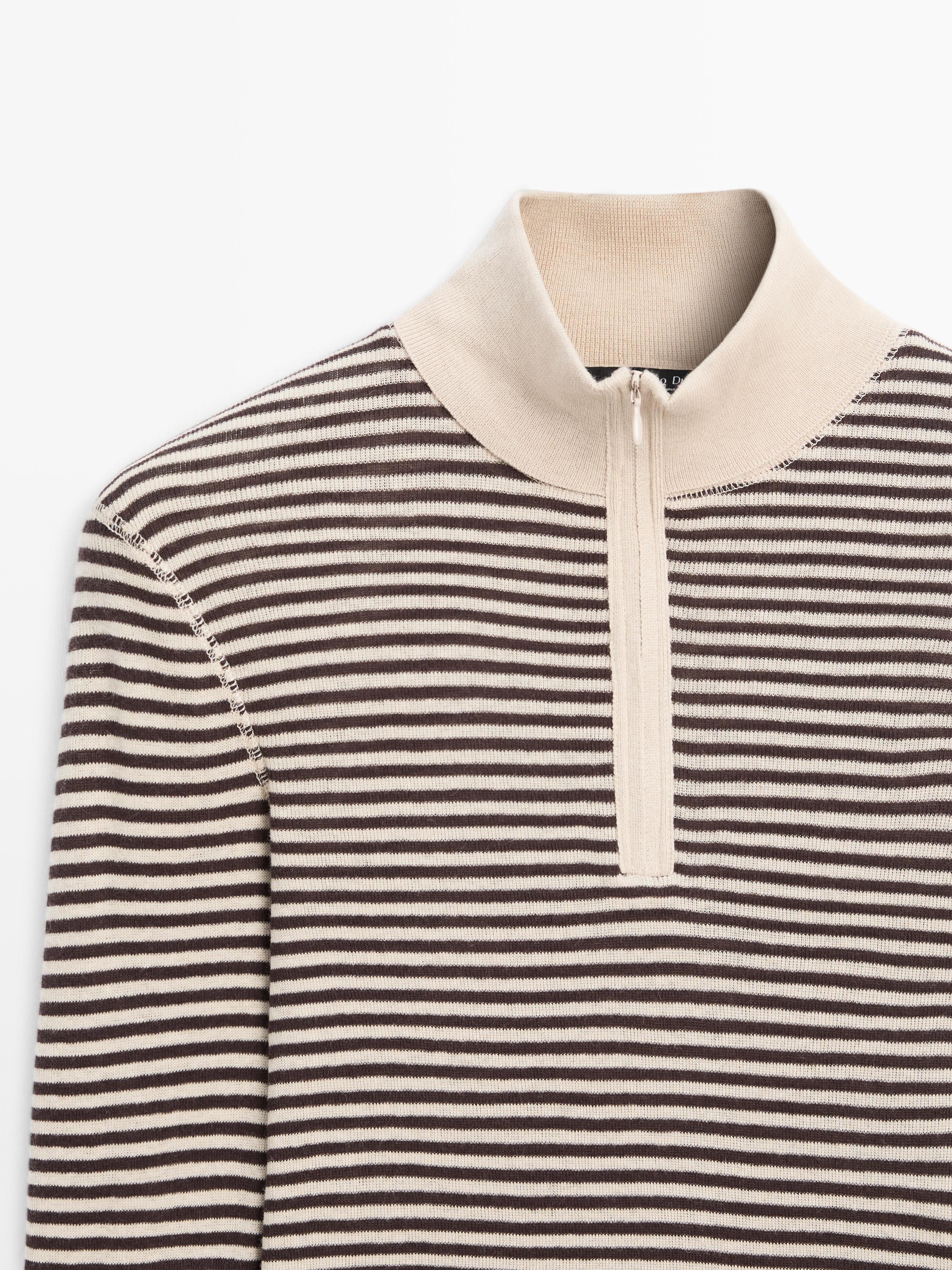 Pull en maille fine à col zippé et rayures