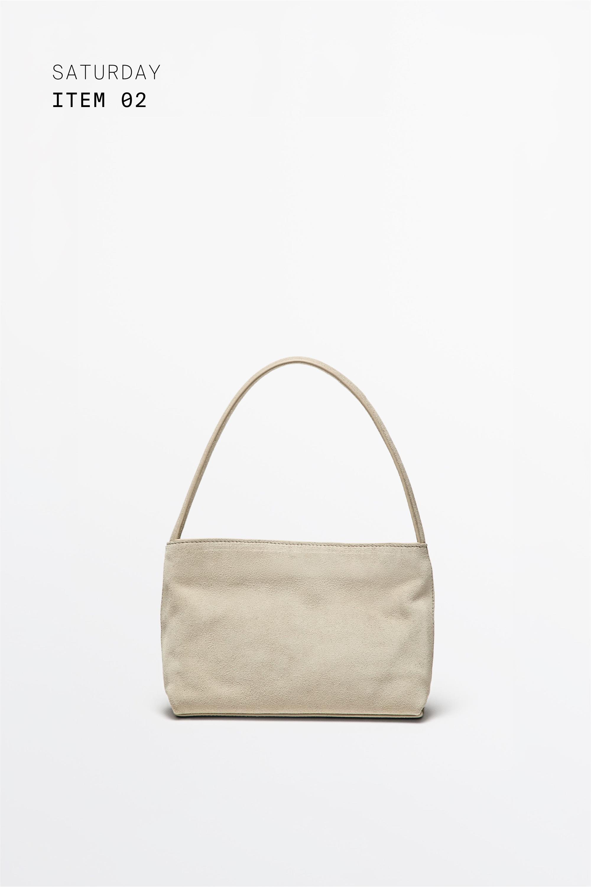 Split suede leather shoulder bag — Ecru