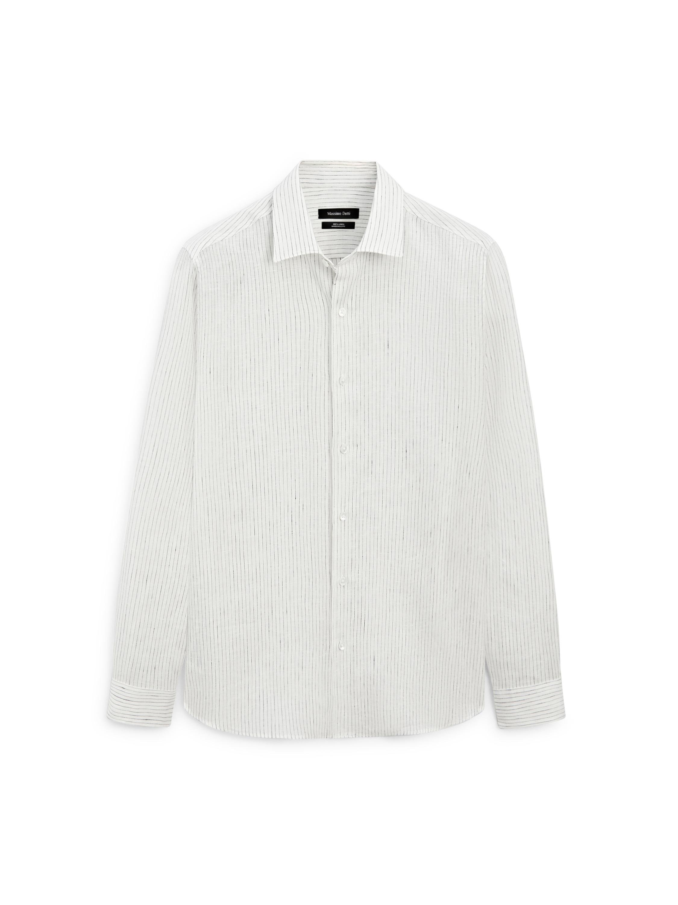 Regular fit striped linen shirt — WHITE