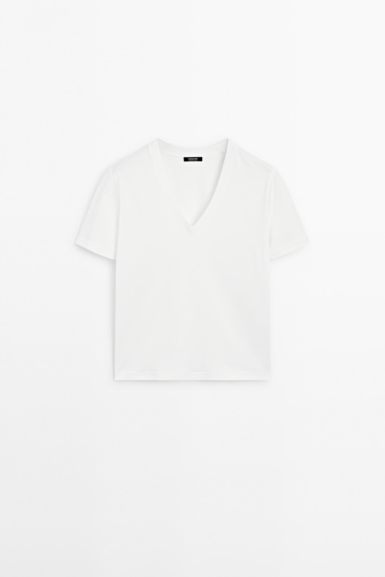 100% cotton interlock V-neck T-shirt — WHITE