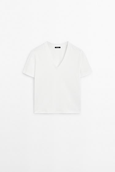 100% cotton interlock V-neck T-shirt — WHITE 5