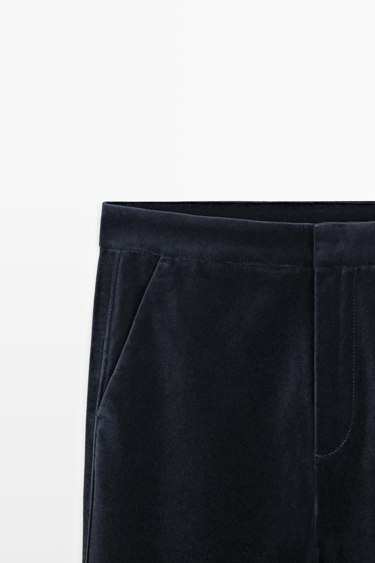 Velvet skinny flare fit pants — Dark Blue