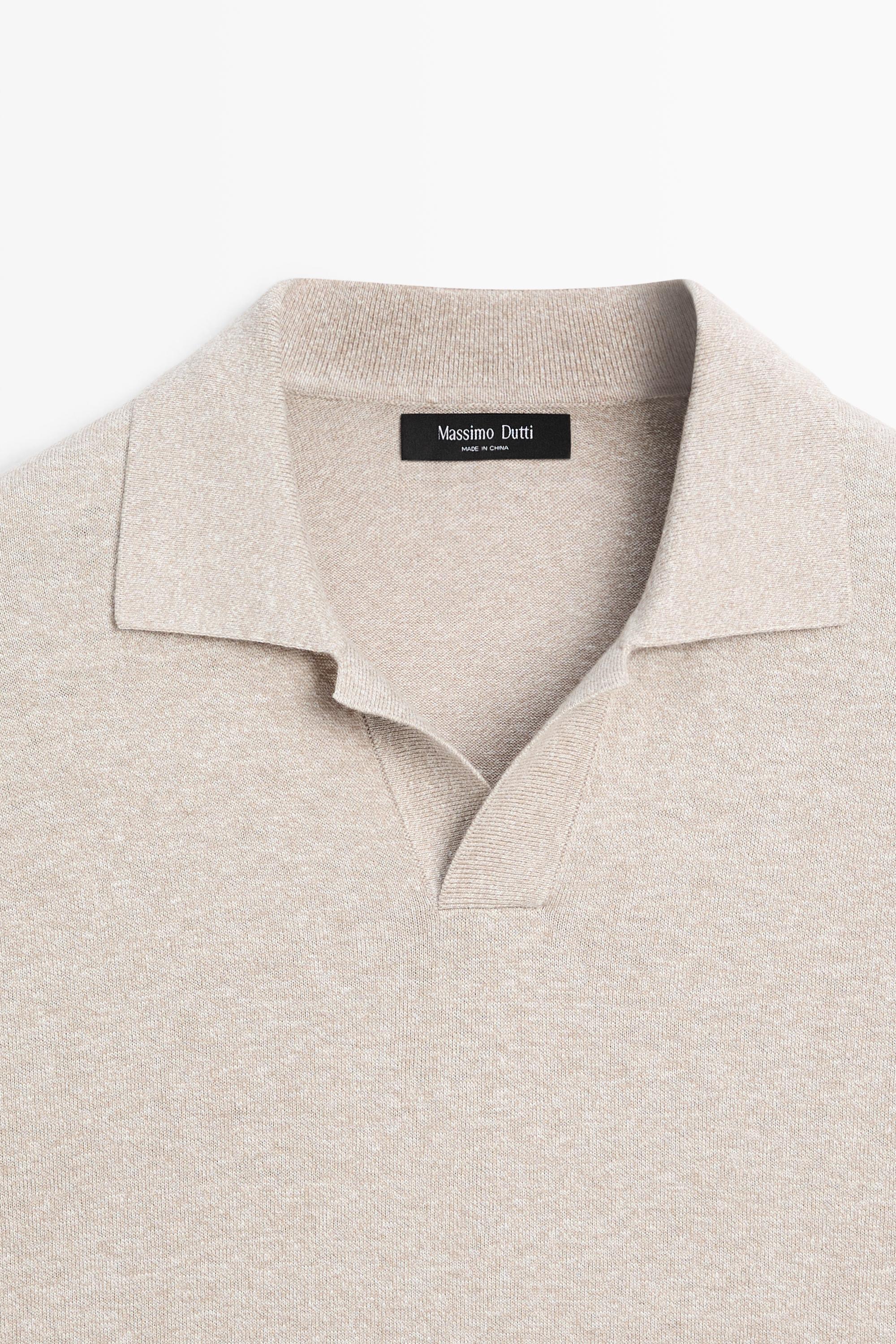 Cotton and linen knit polo sweater — BEIGE