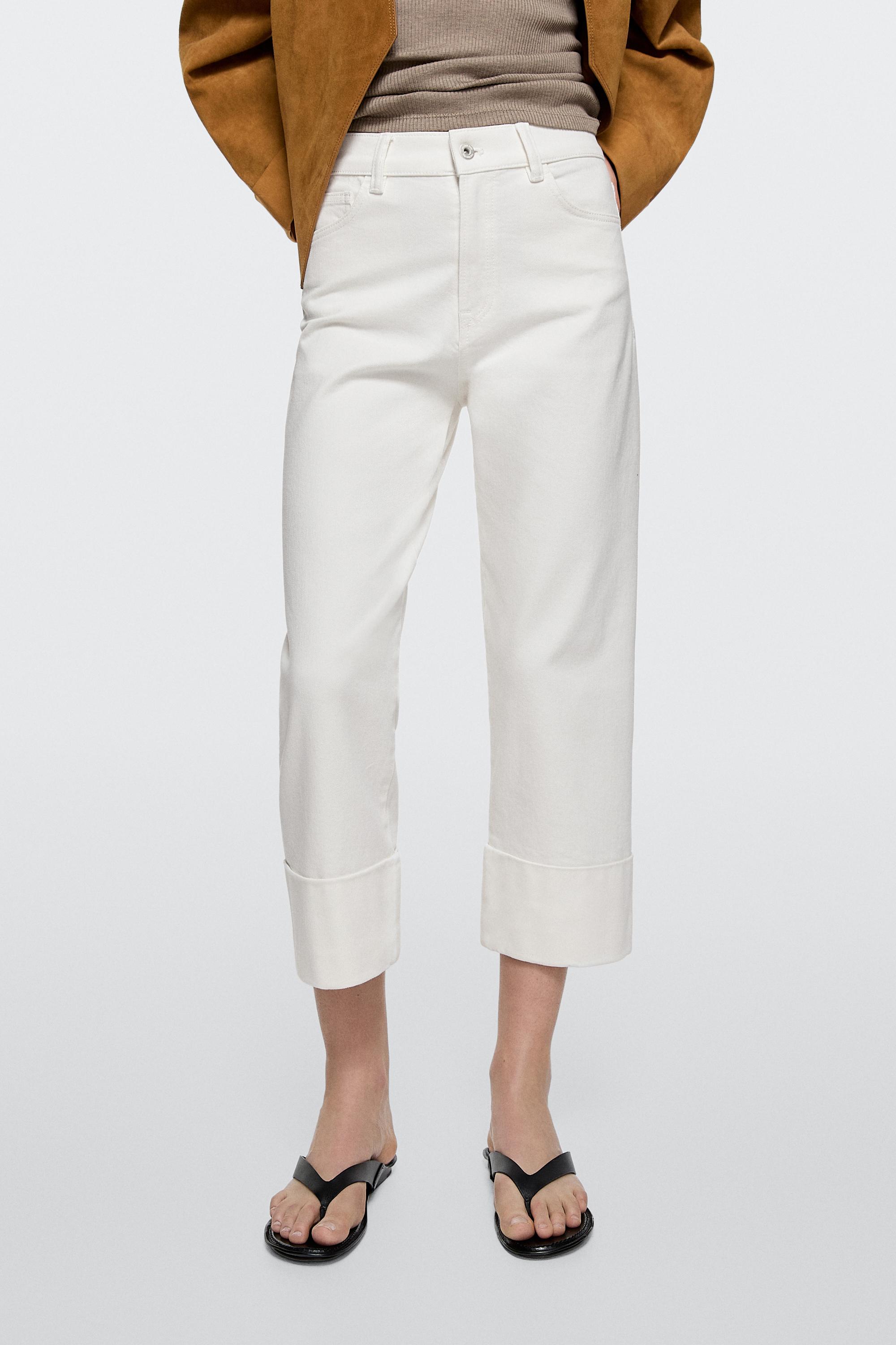 Mid-rise capri jeans with turn-up hems — Off white
