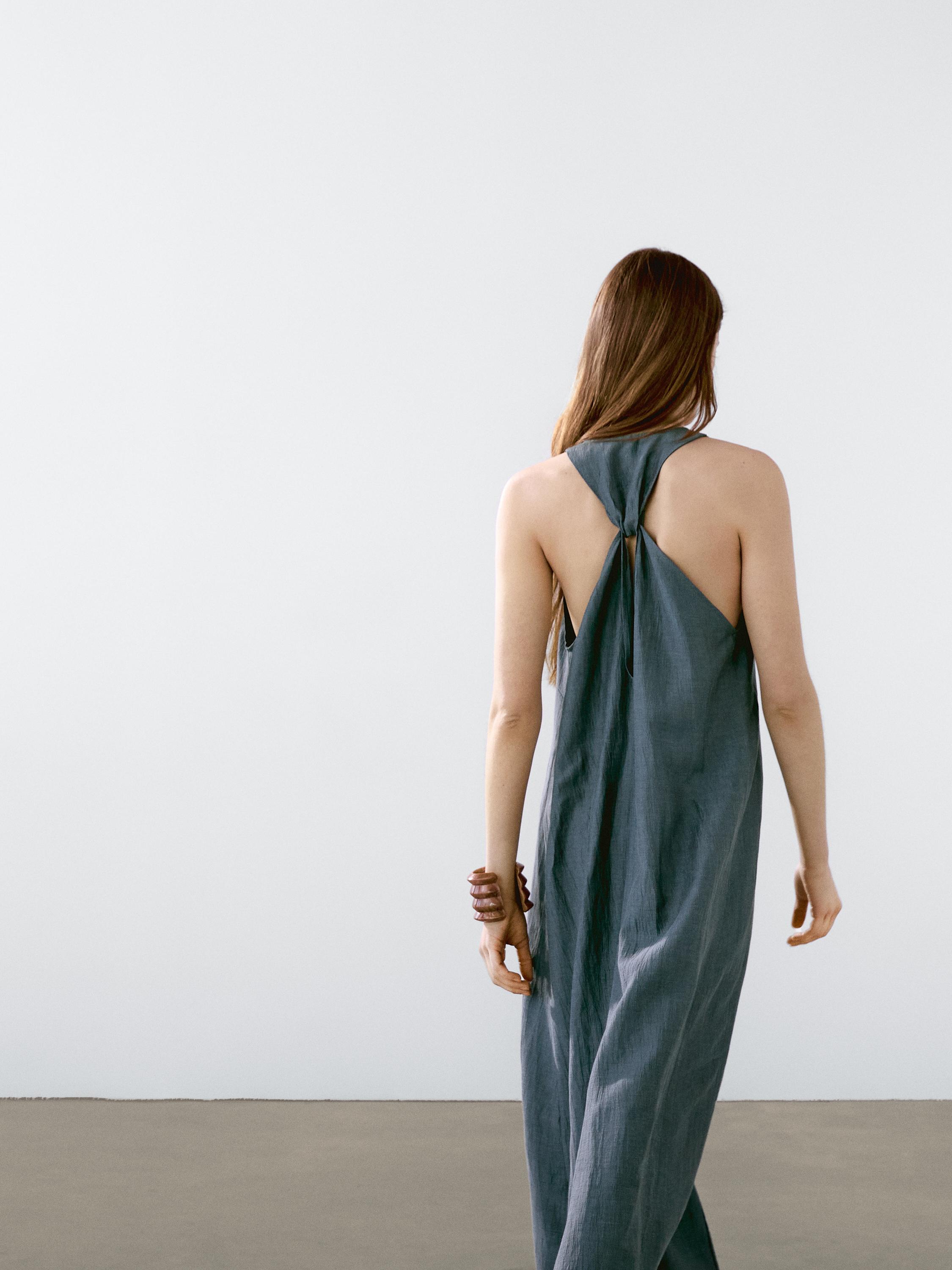 Linen blend dress with back detail