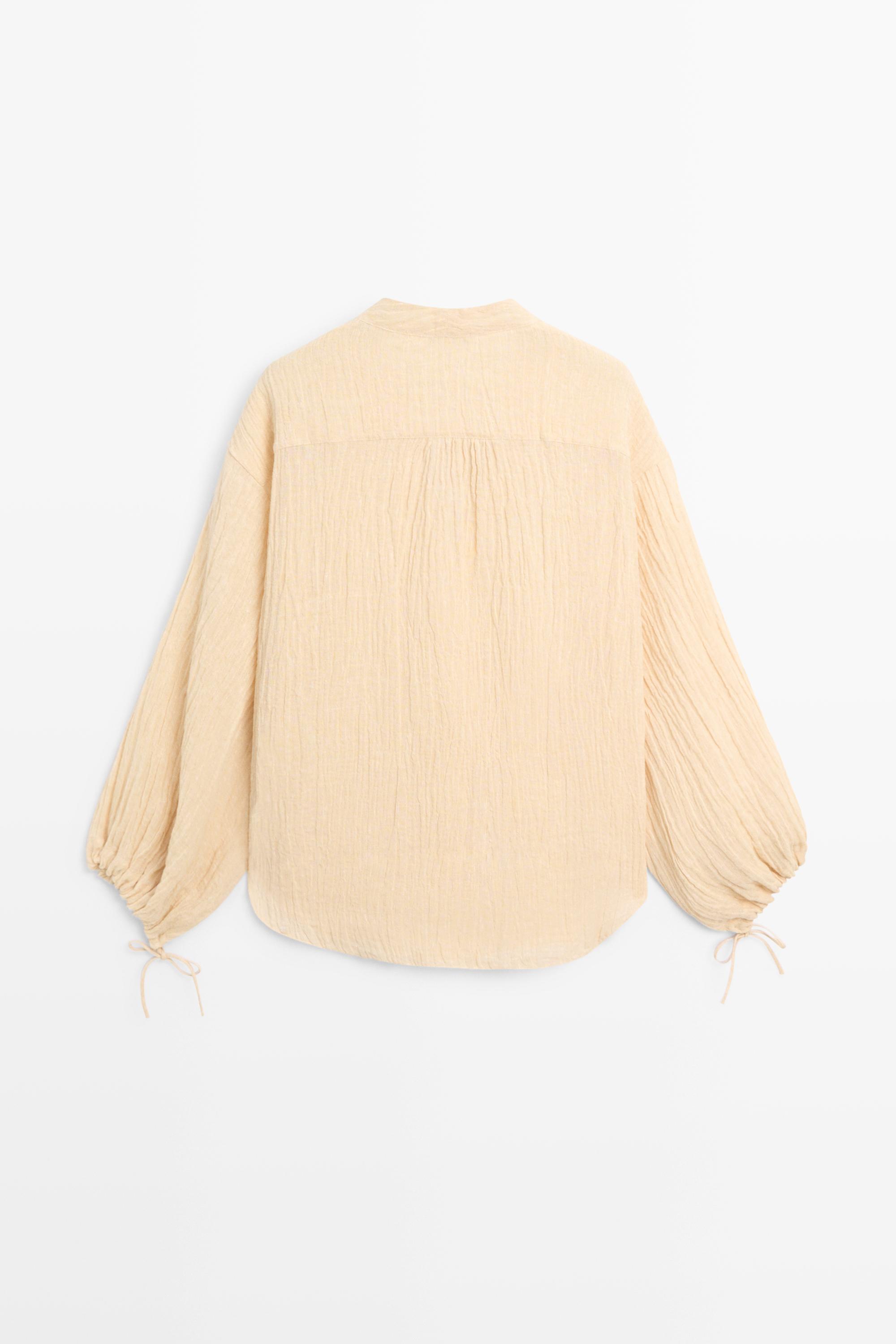 Pleated linen blend shirt — Vanilla