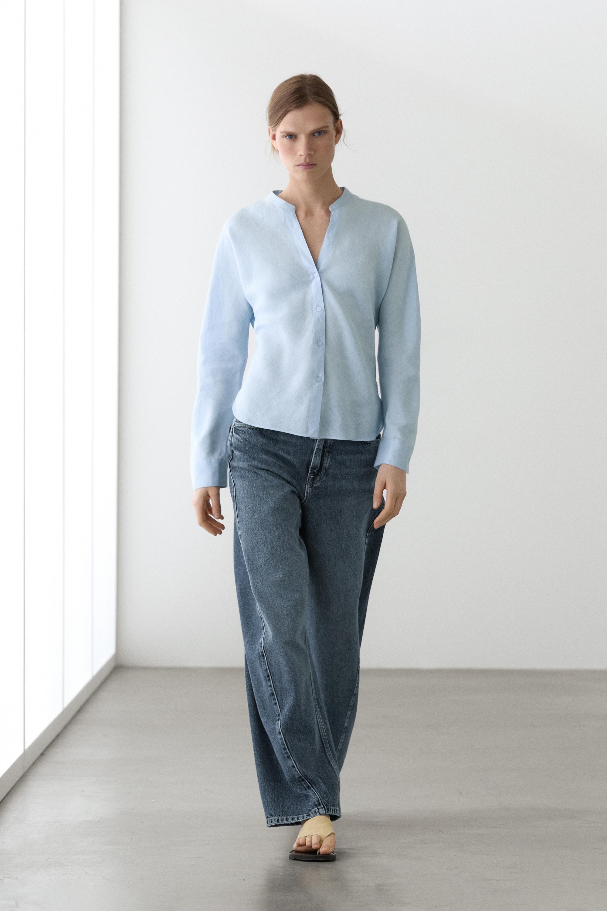 Camicia con colletto con fascetta 100% lino
