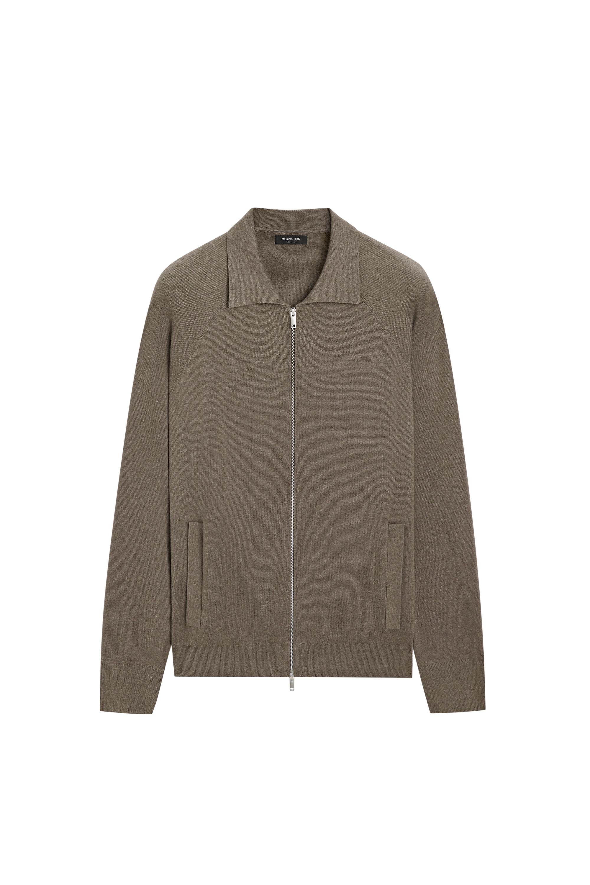 Cotton blend zip-up knit cardigan · Navy Blue, Khaki · Cardigan