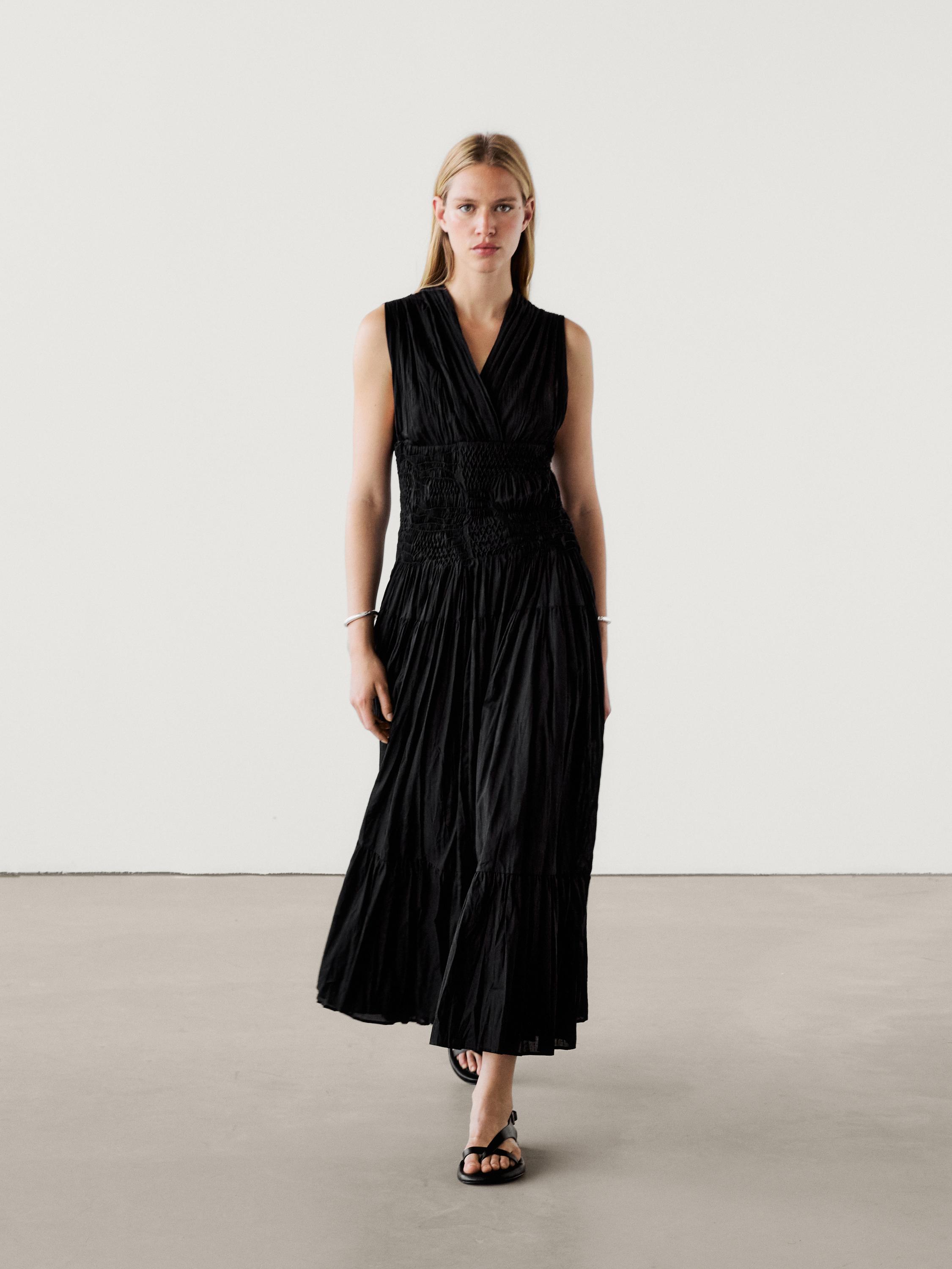 Pleated midi dress with gathered detail