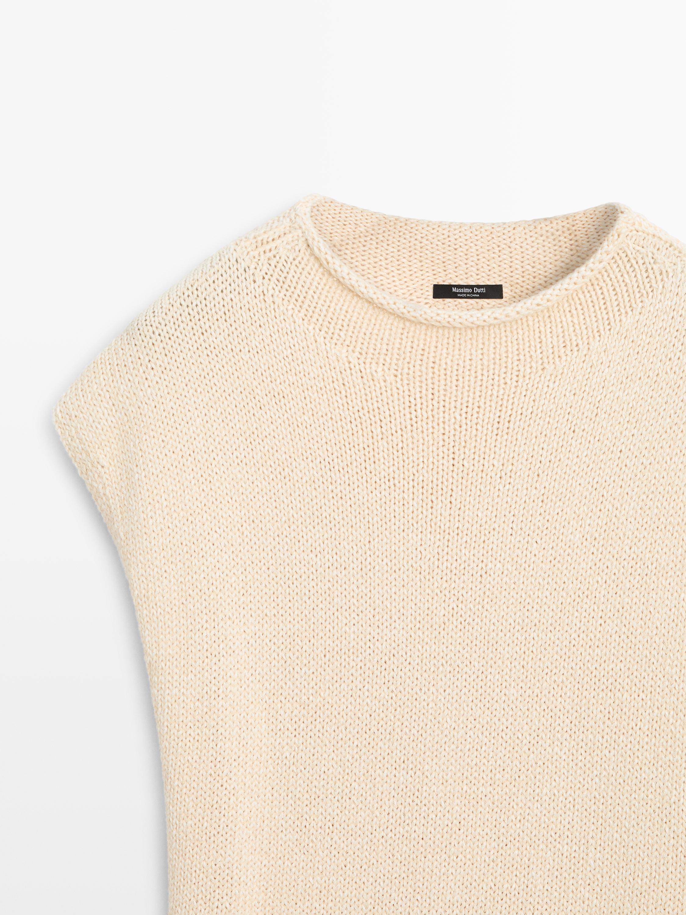 Cotton blend knit vest — CREAM