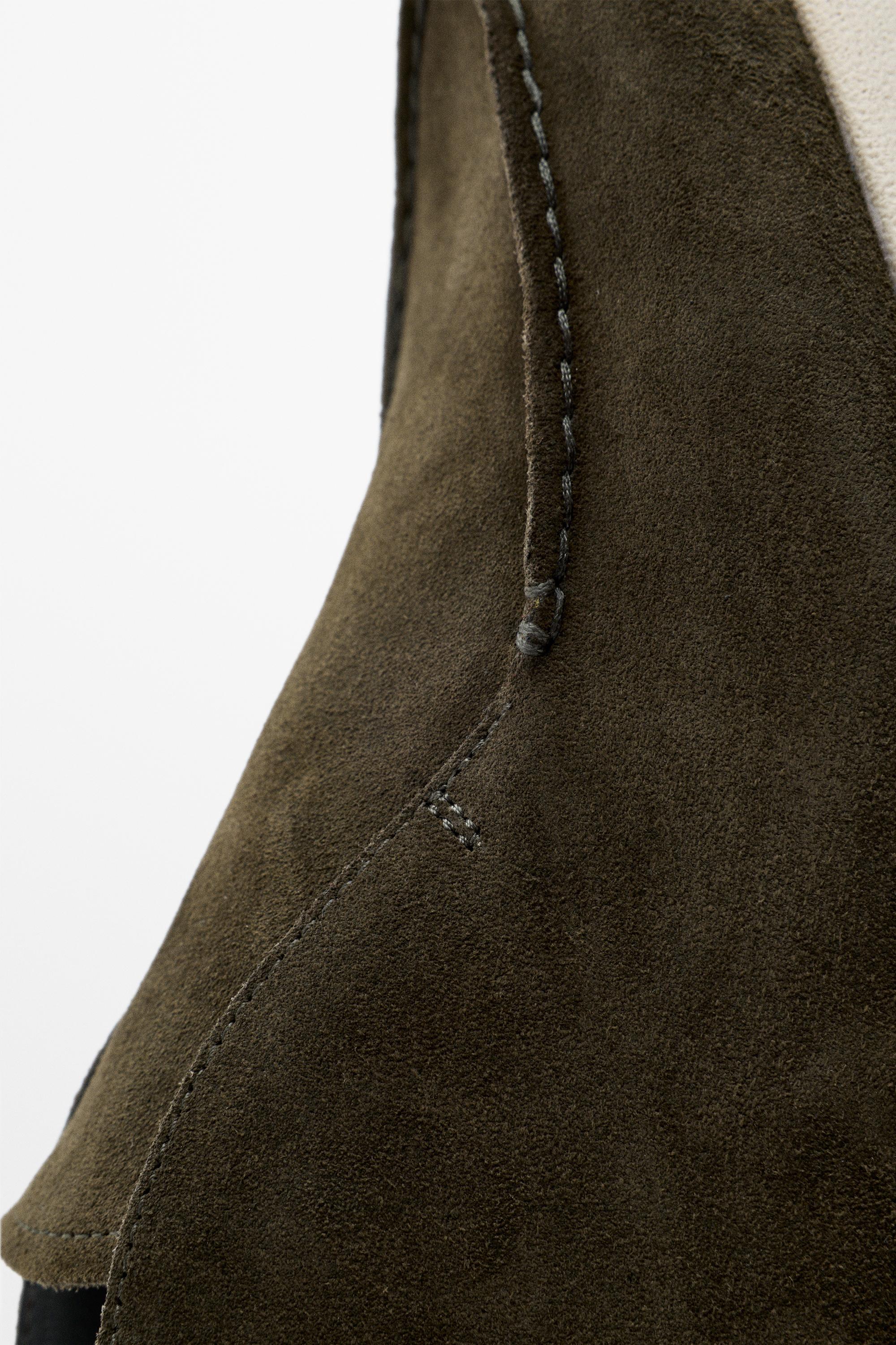 Split suede leather ankle loafer — OLIVE