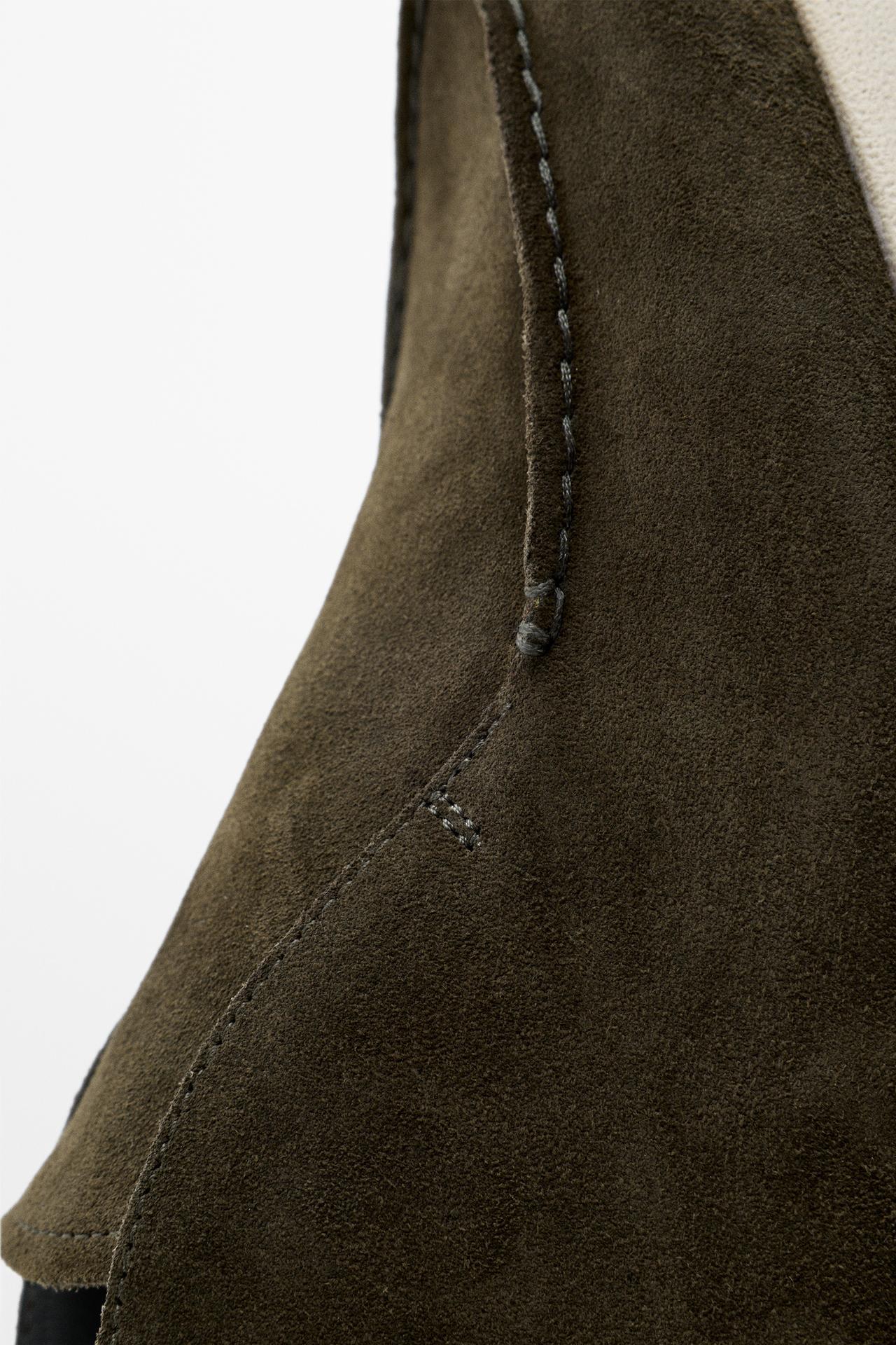 Split suede leather bootie loafer — OLIVE