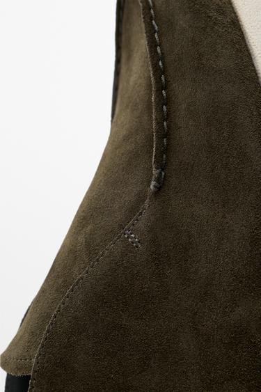 Split suede leather bootie loafer — OLIVE 5