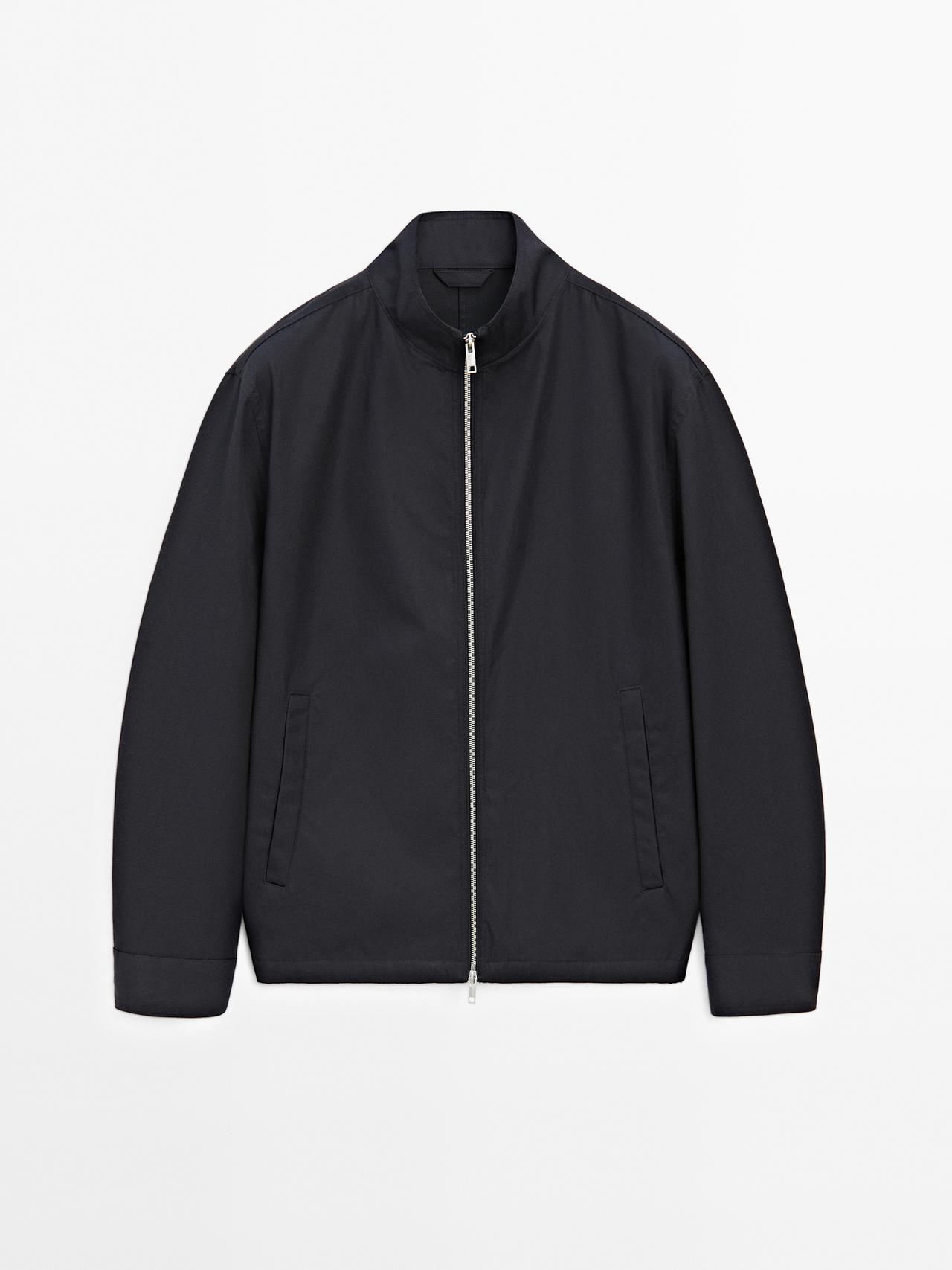Massimo Dutti - Herre - Jakke I 100 % Bomuld Med Lynlås - Marineblå - L