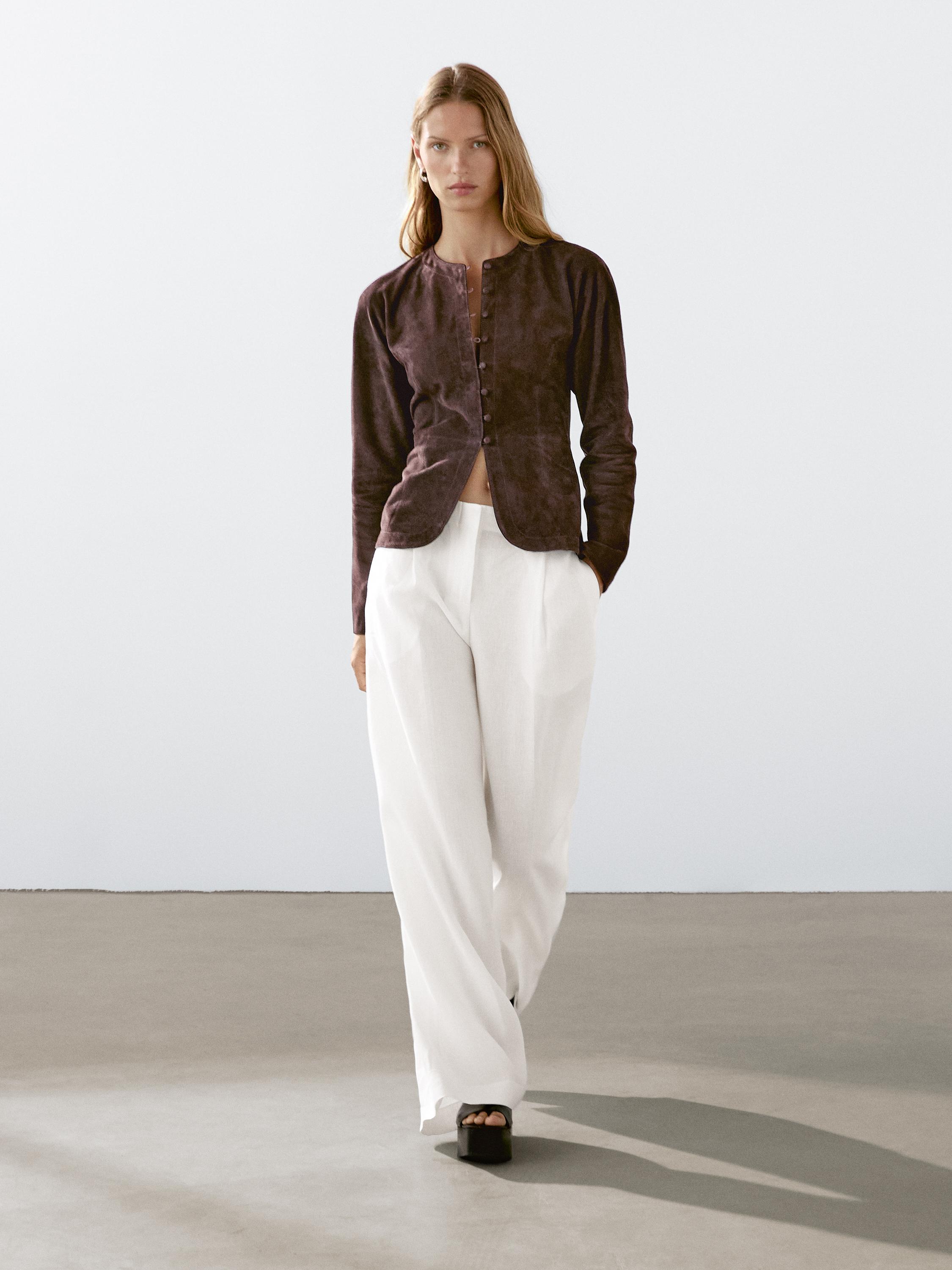 100% linen darted suit trousers