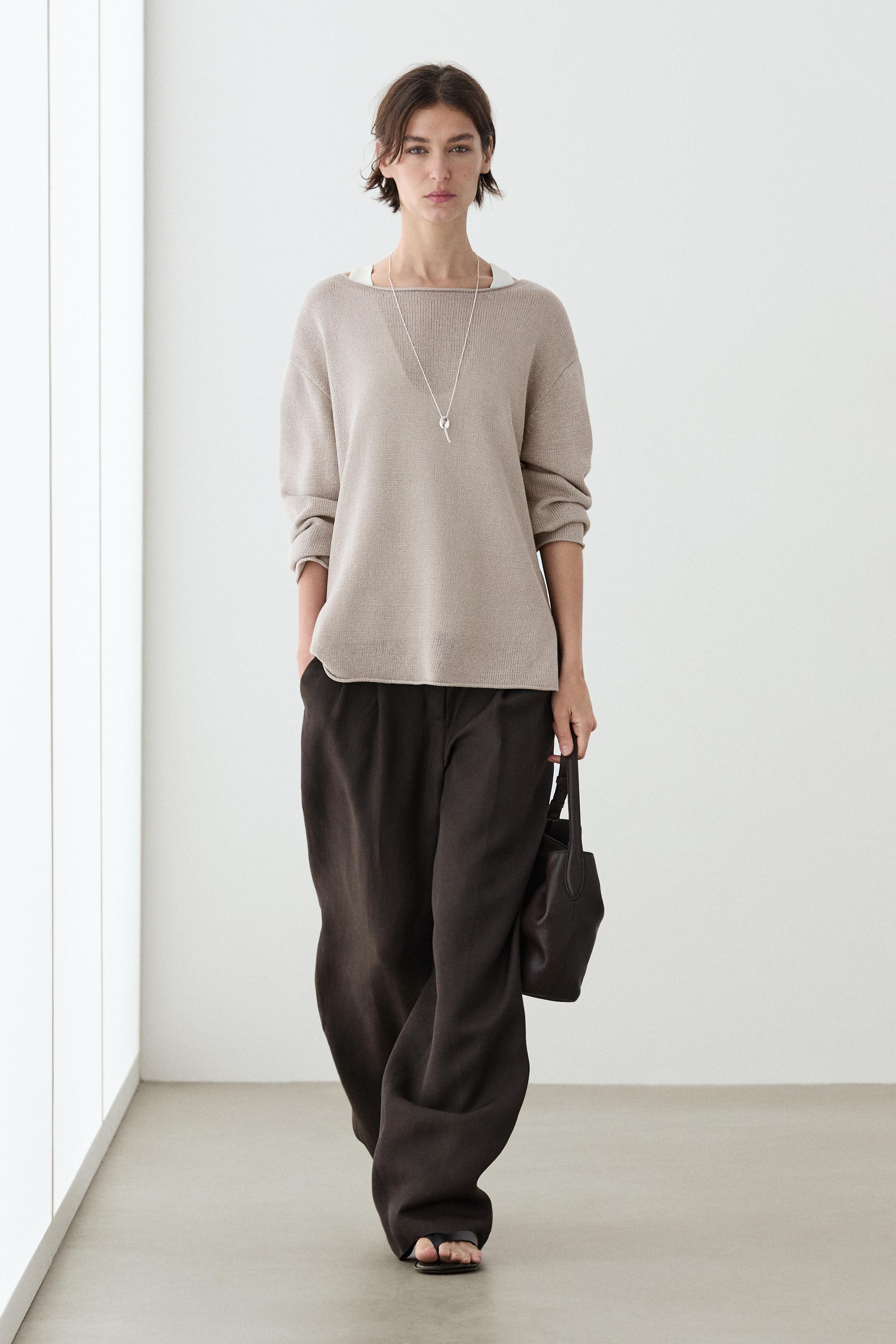 100% mercerised cotton sweater — STONE