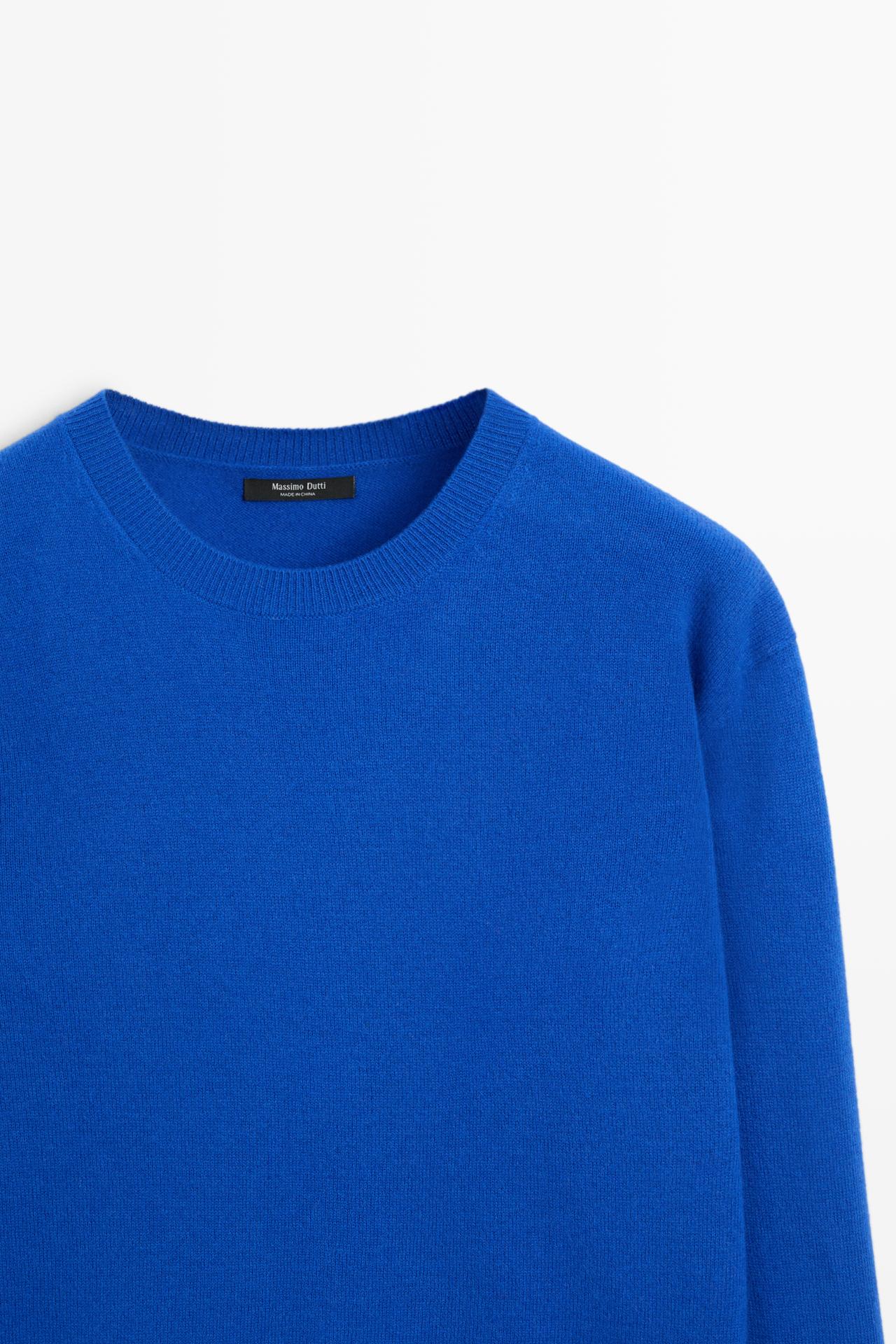 Wool blend crew neck knit sweater — FADED PETROL BLUE