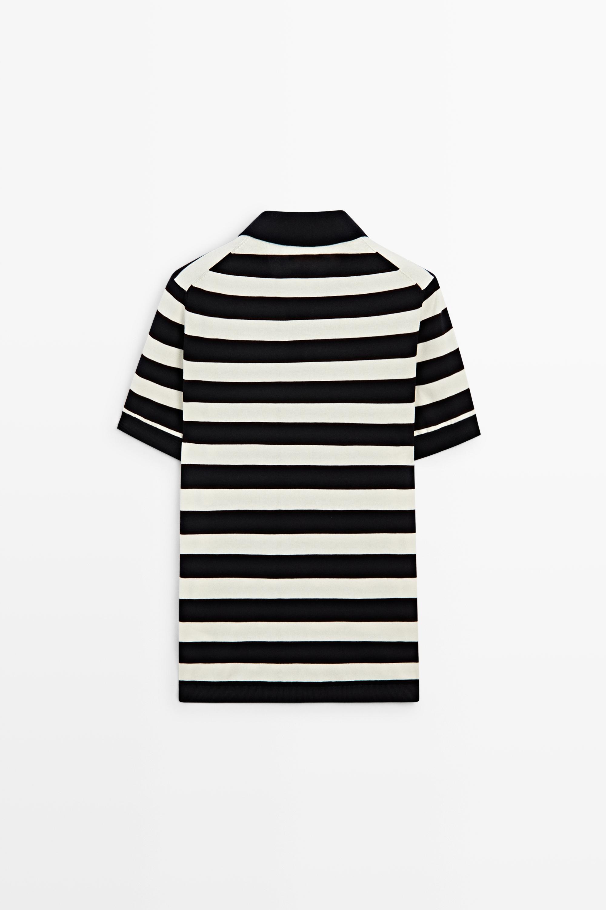100% cotton striped knit polo shirt — NAVY BLUE