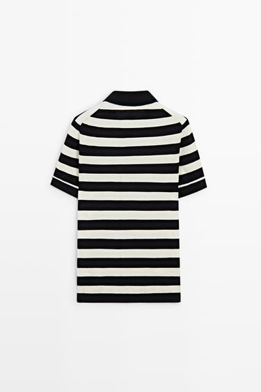 100% cotton striped knit polo shirt — NAVY BLUE 6