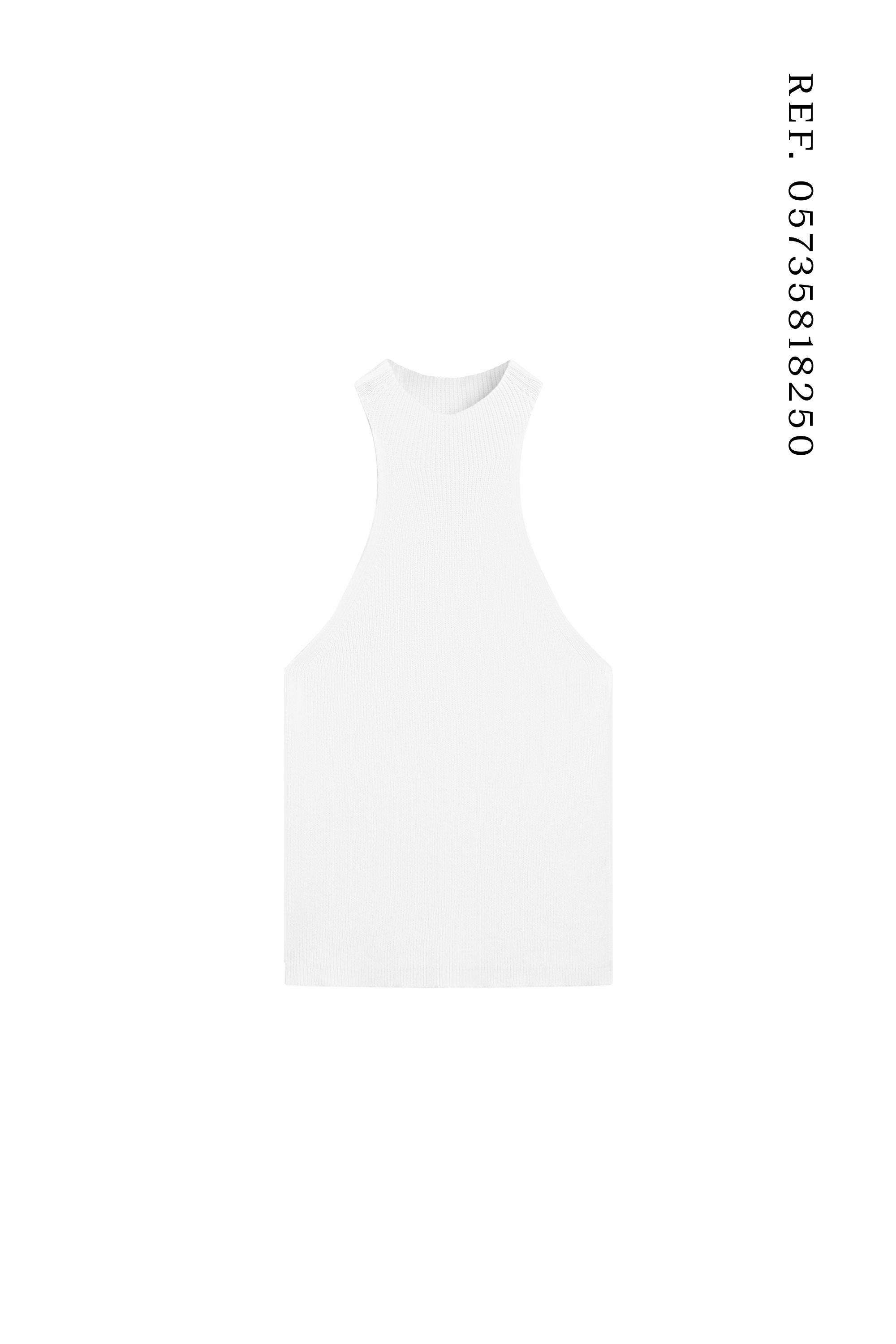 Cotton blend halter top with ribbed detail — WHITE