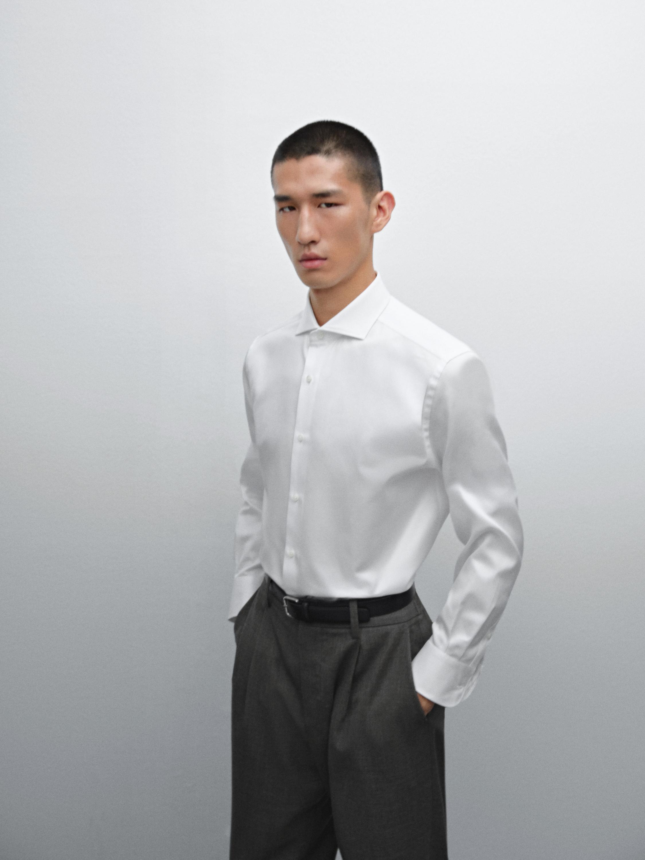 Slim fit 100% cotton twill shirt — WHITE