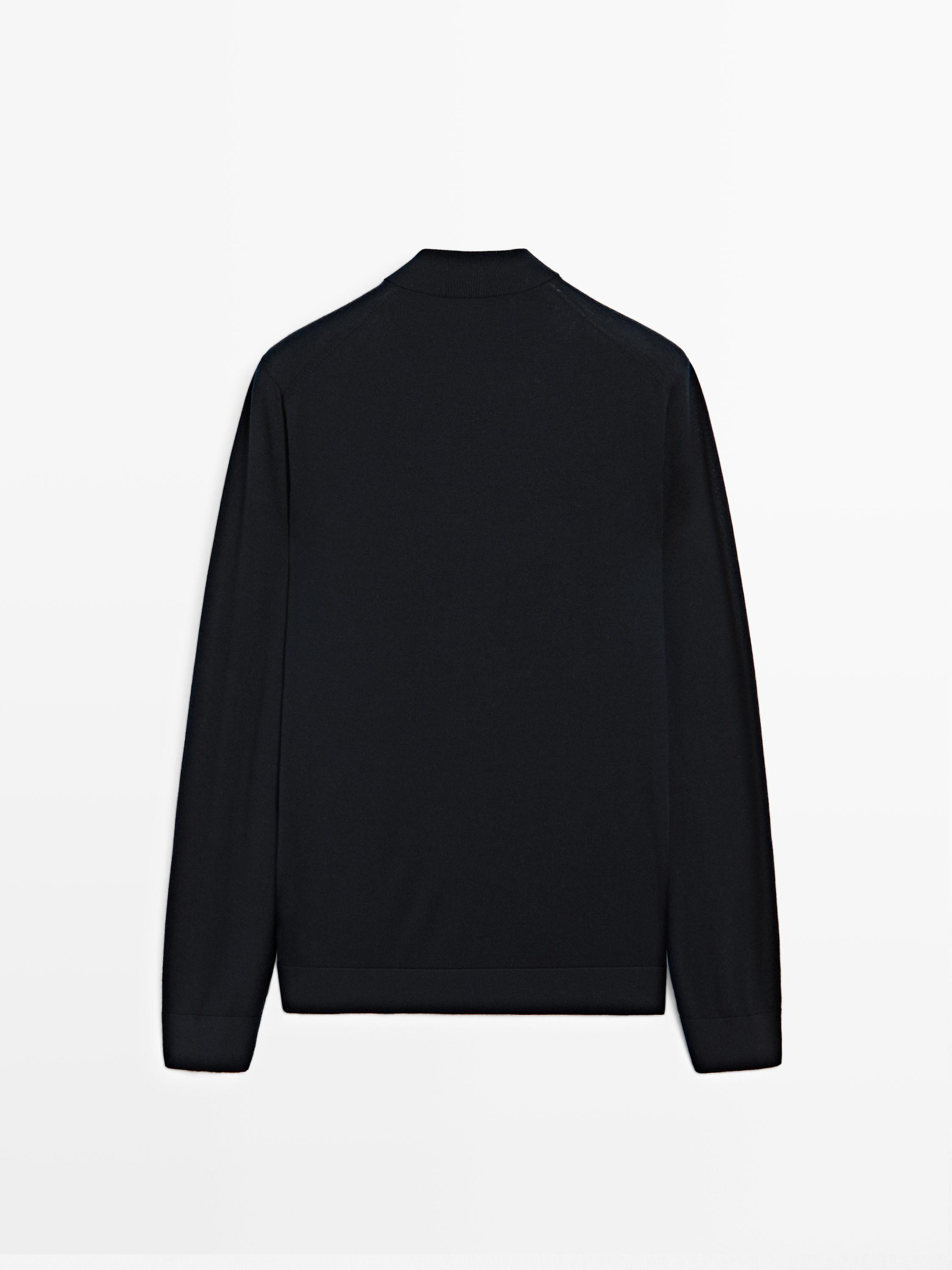 100% merino wool zip-up knit cardigan