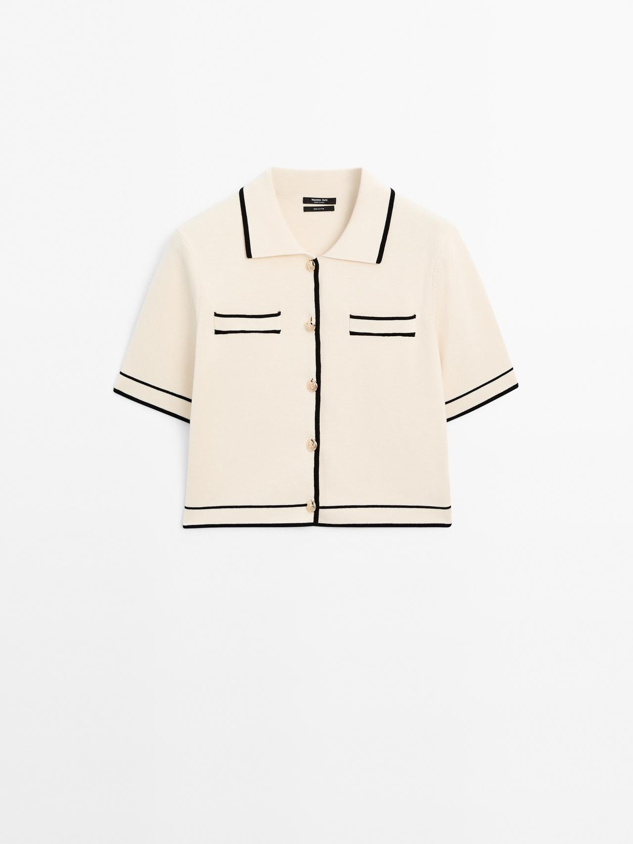 Massimo Dutti - Dame - Kortærmet Cardigan Med Knapdetaljer - Råhvid - S