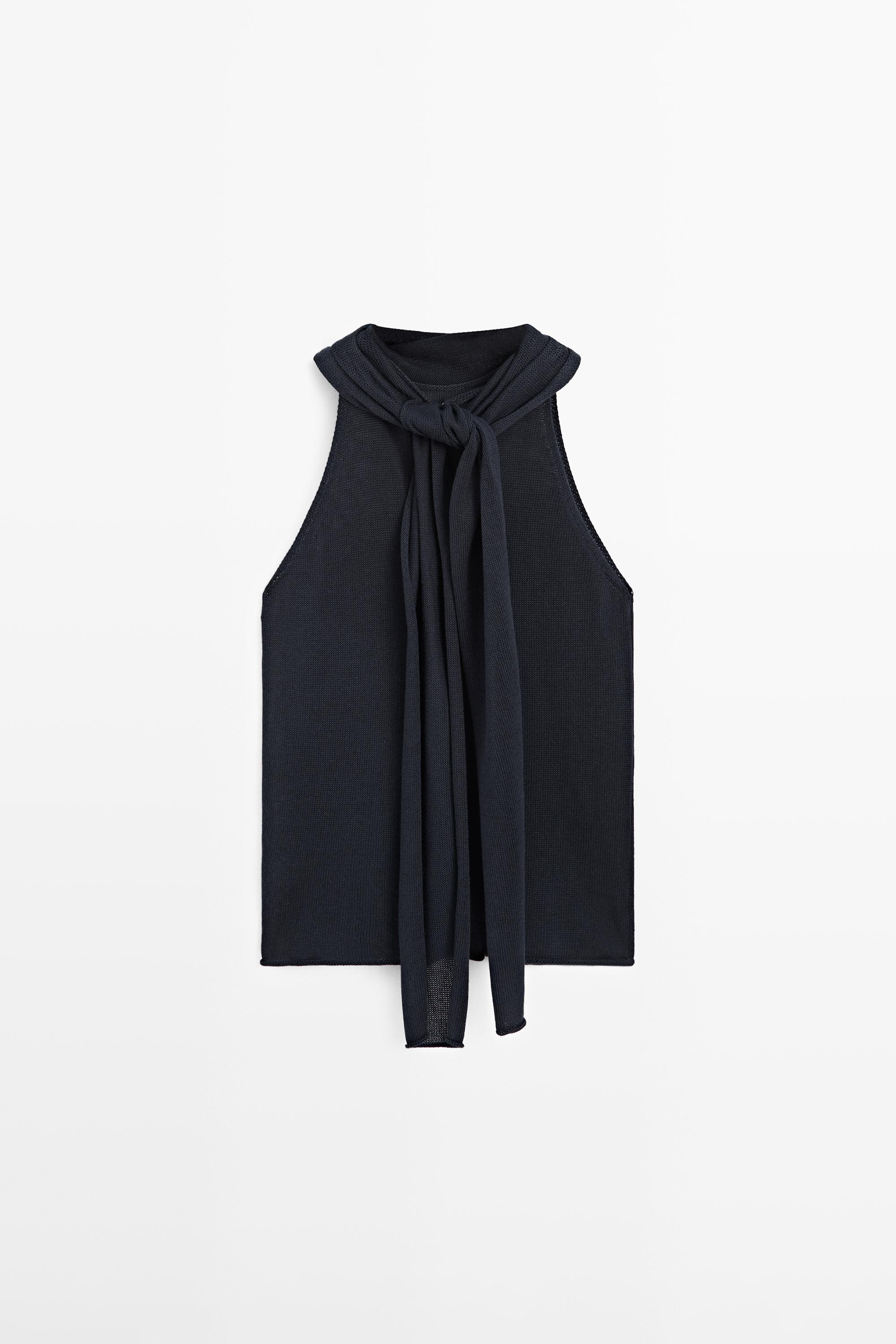 Flowing halter top with tie — NAVY BLUE