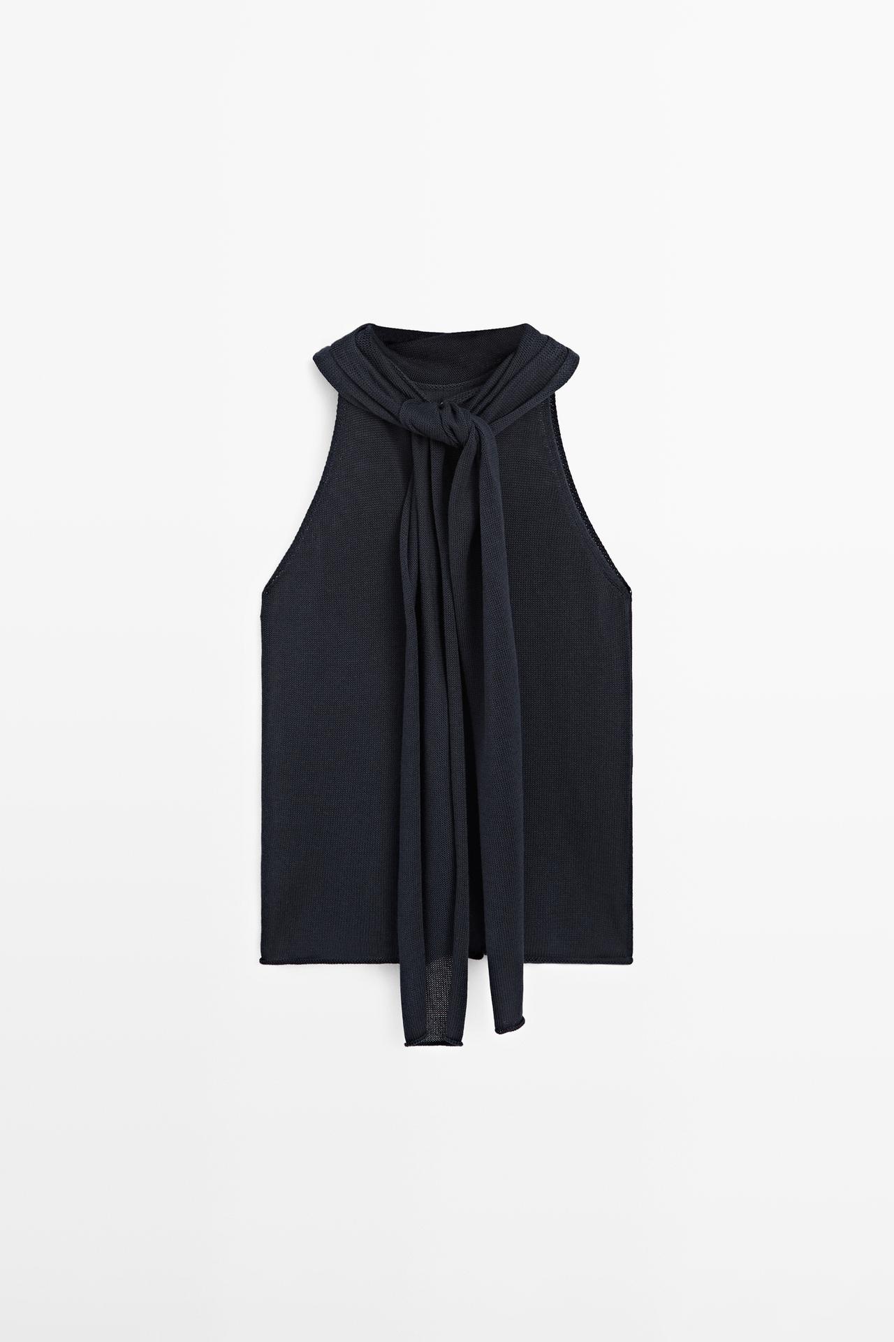 Flowing halter top with tie — NAVY BLUE