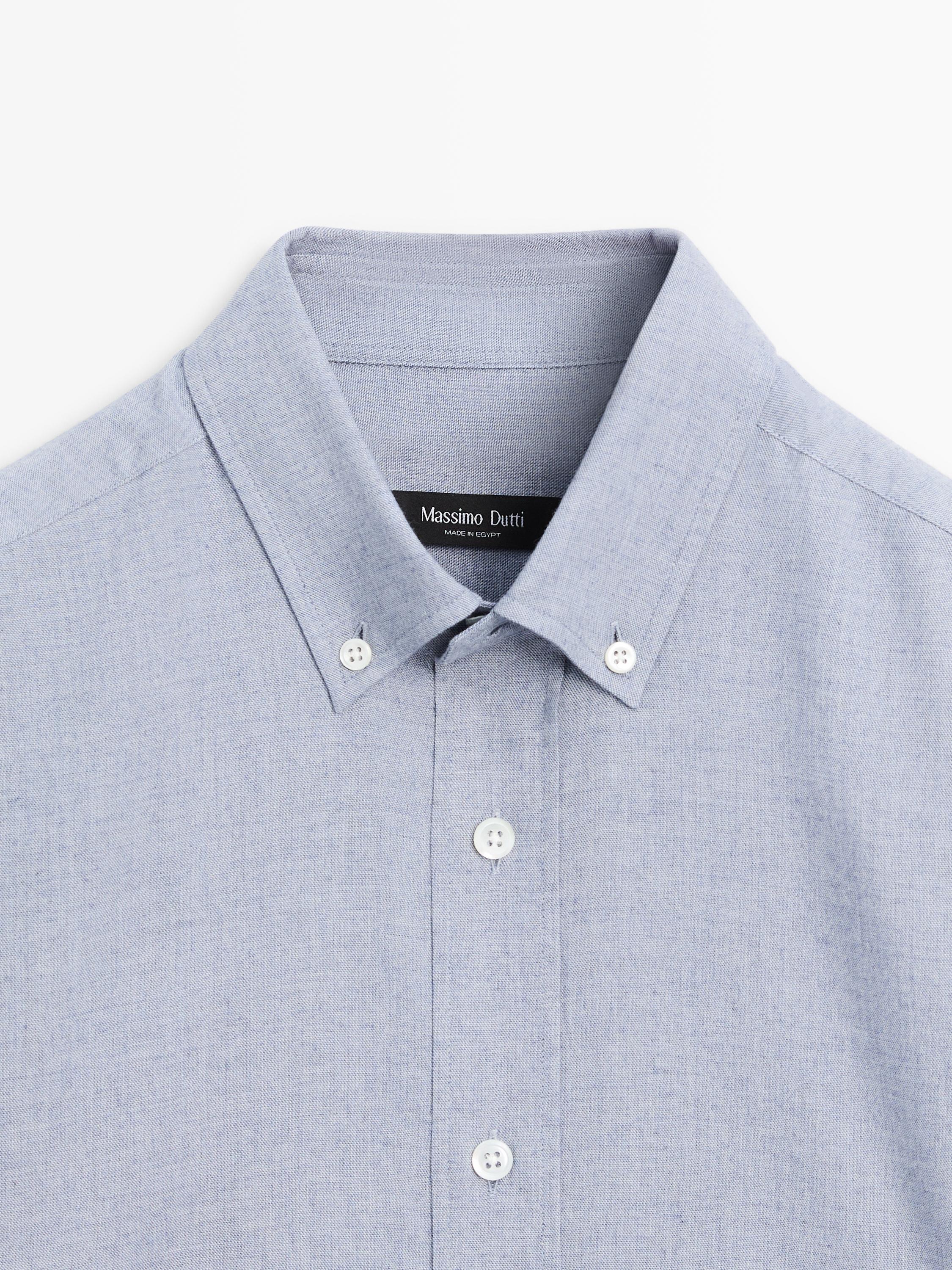 Regular-fit melange cotton shirt — BLUE