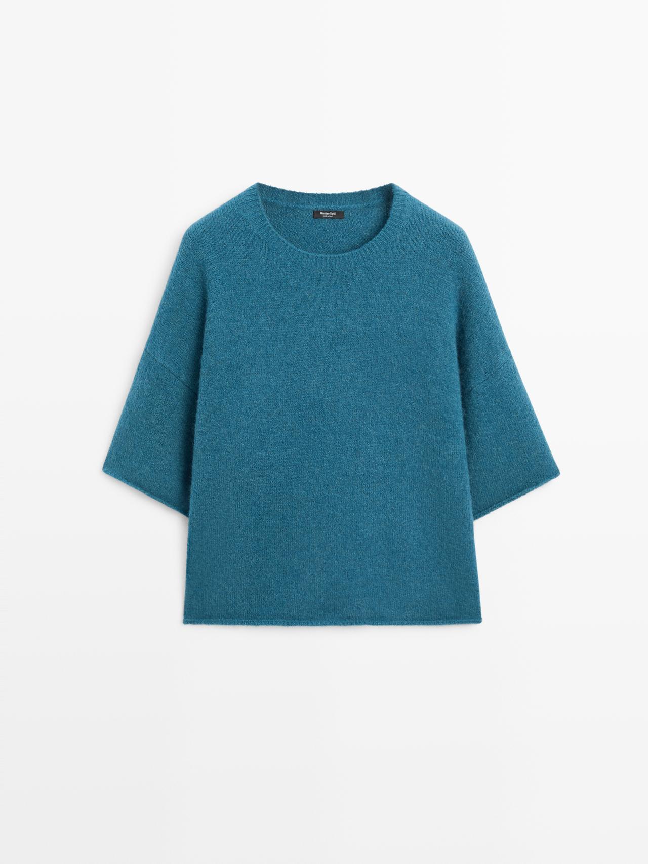 Massimo Dutti - Dames - Tricot Trui Met Korte Mouw En Alpaca - Hardblauw - S