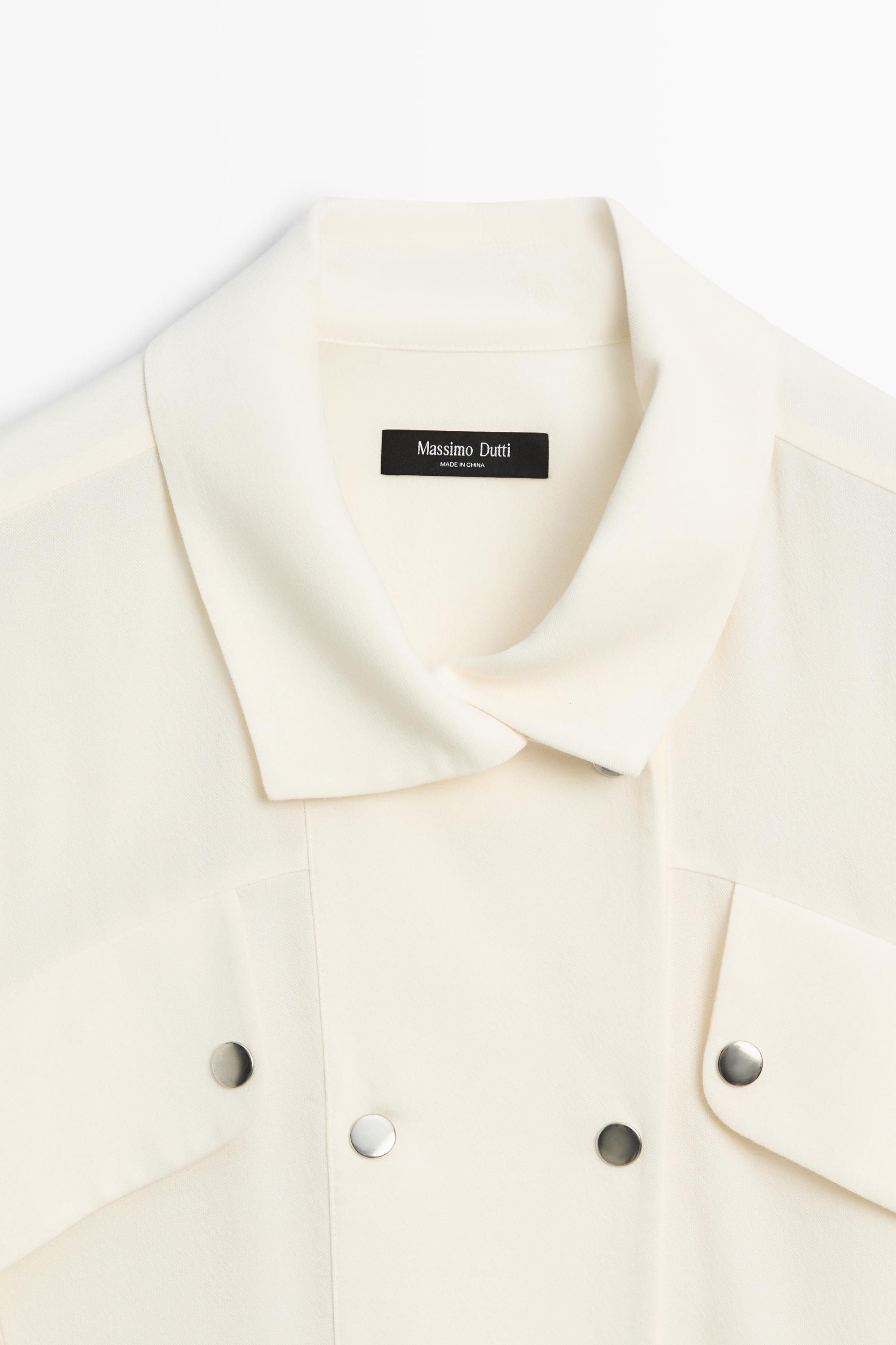 Snap-button stand collar shirt — CREAM