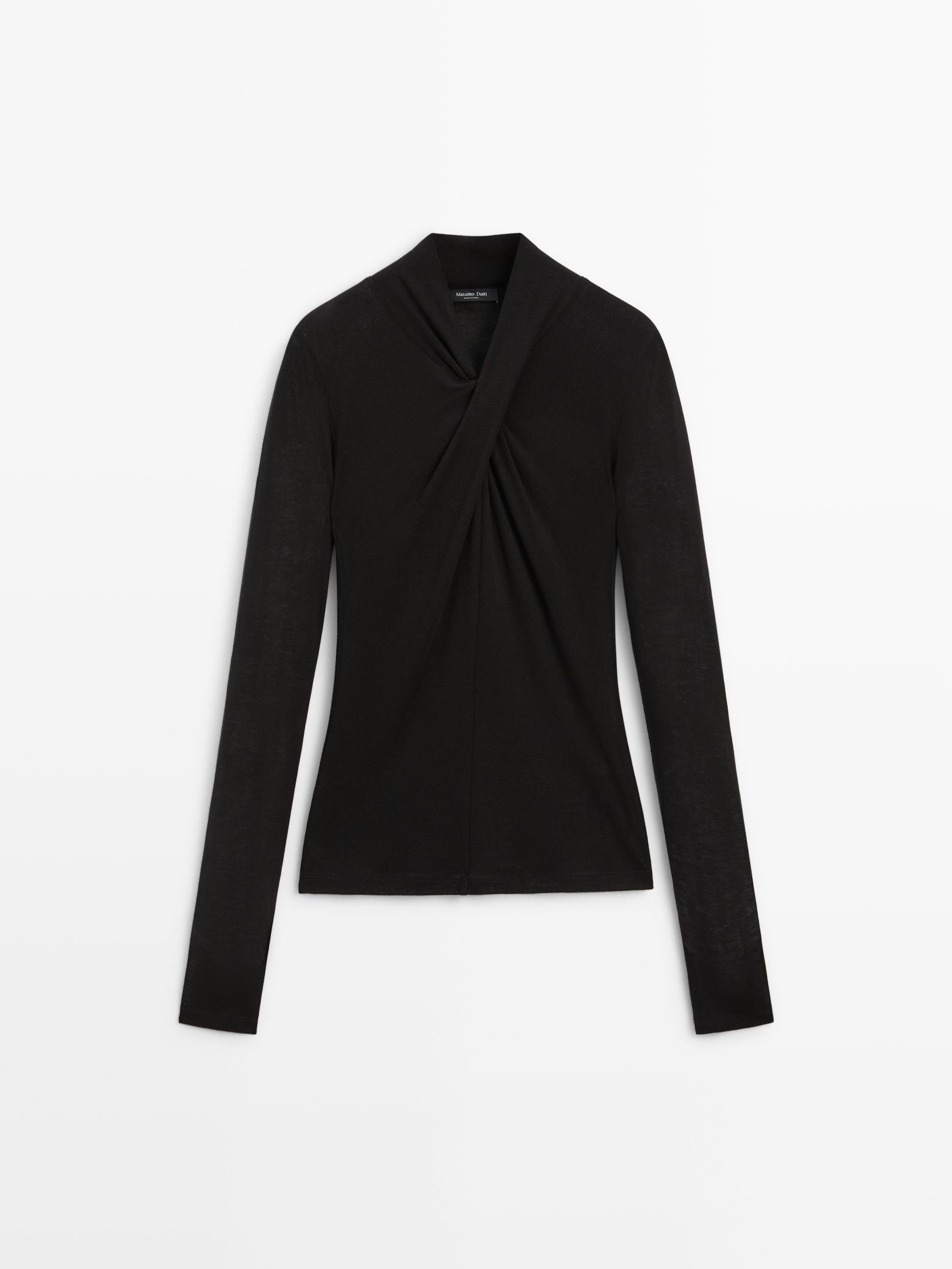 Lyocell and wool crossover top