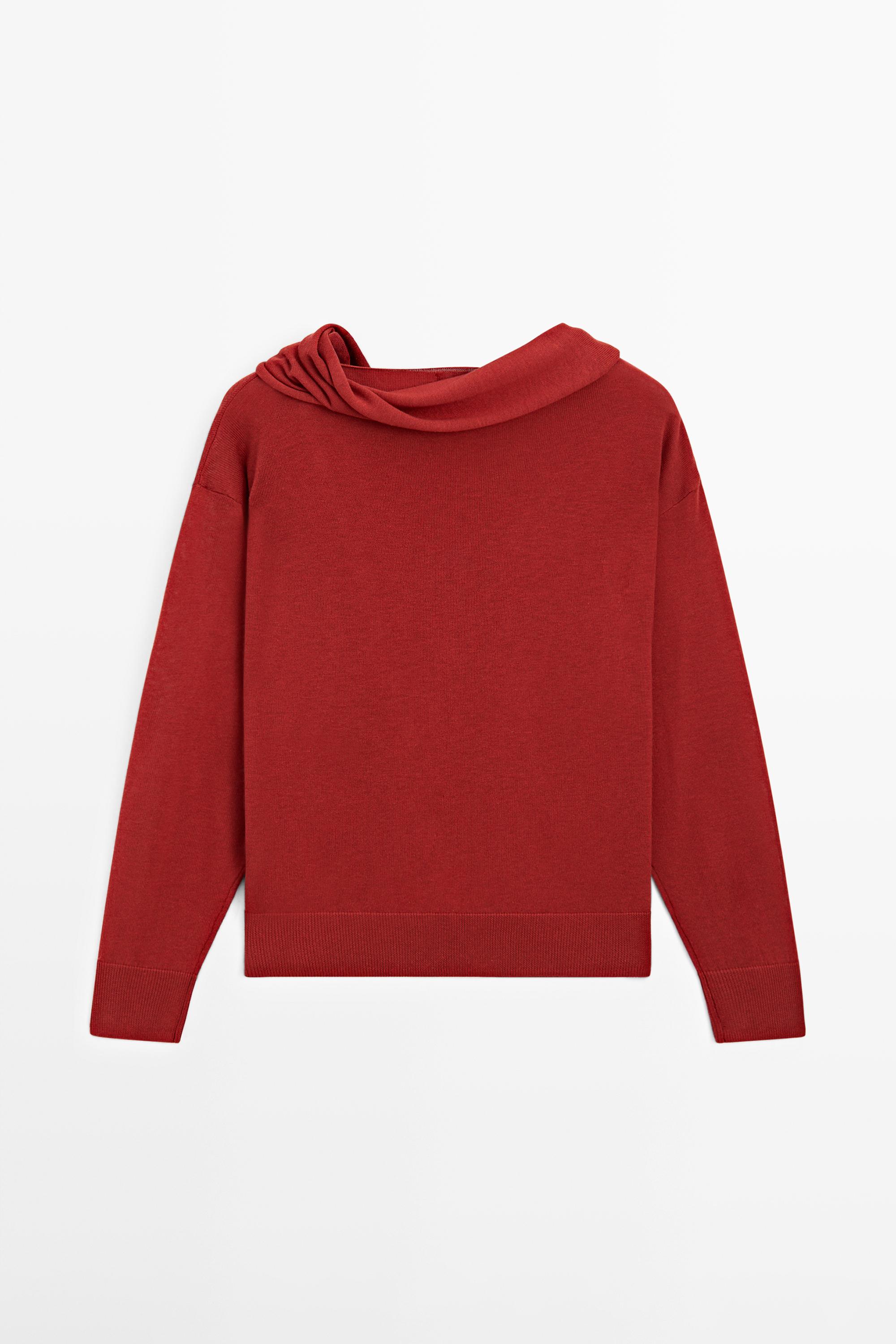 Cardigan with buttoned scarf detail — RED