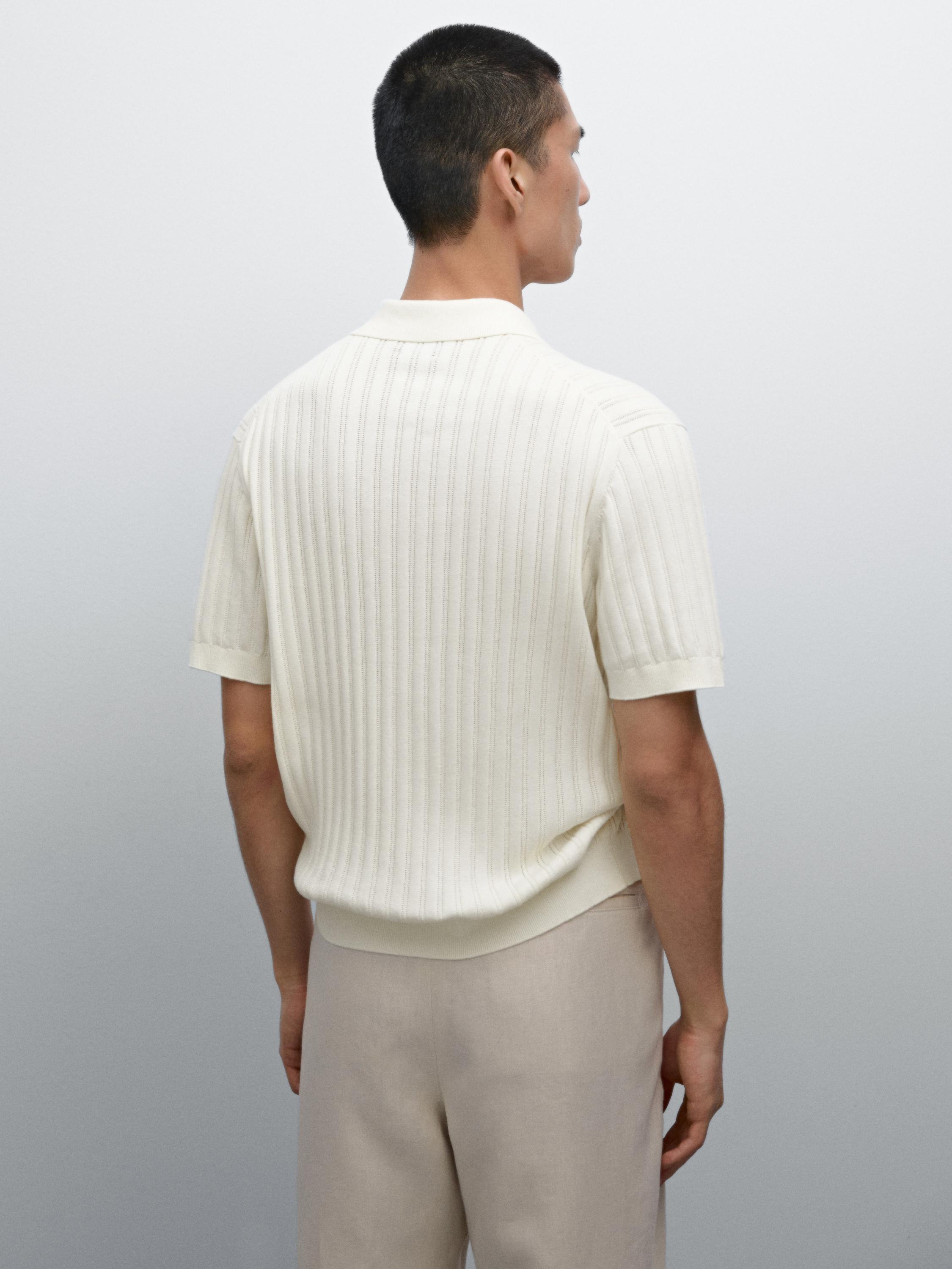 Ribbed knit polo collar sweater