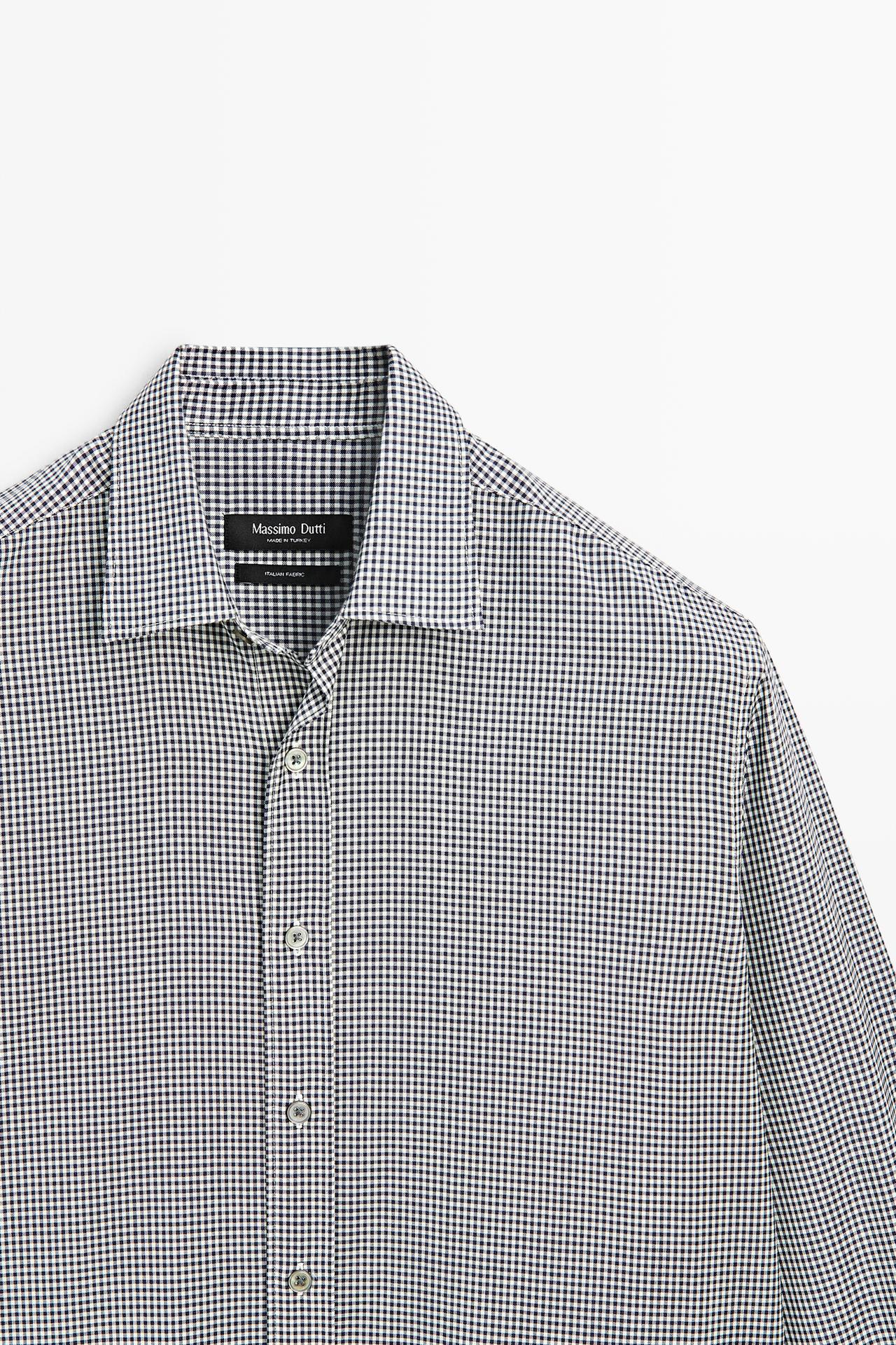 100% wool regular fit check shirt — NAVY BLUE