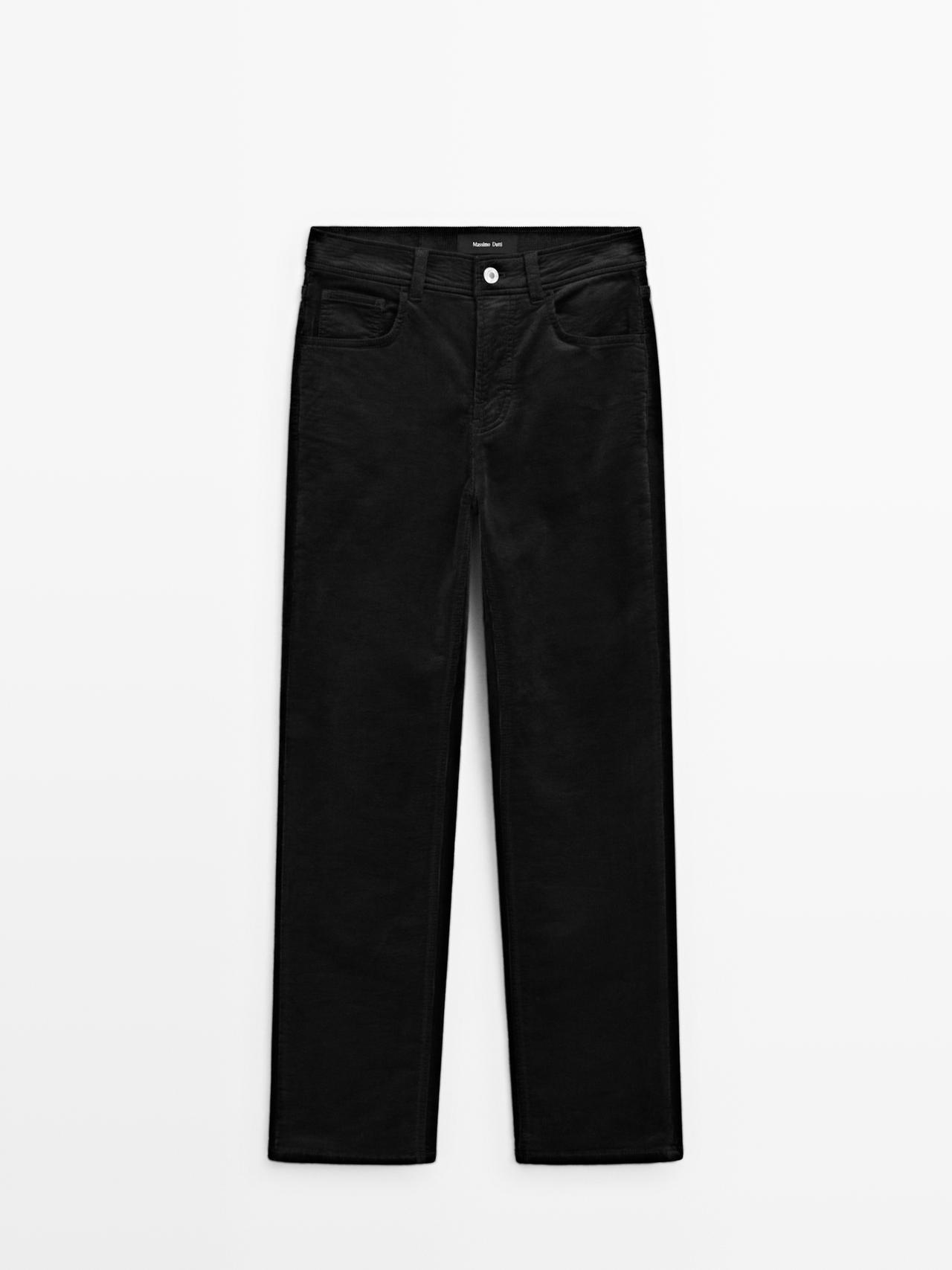 Massimo Dutti - Dames - Recht Model Ribcord Broek - Zwart - 40