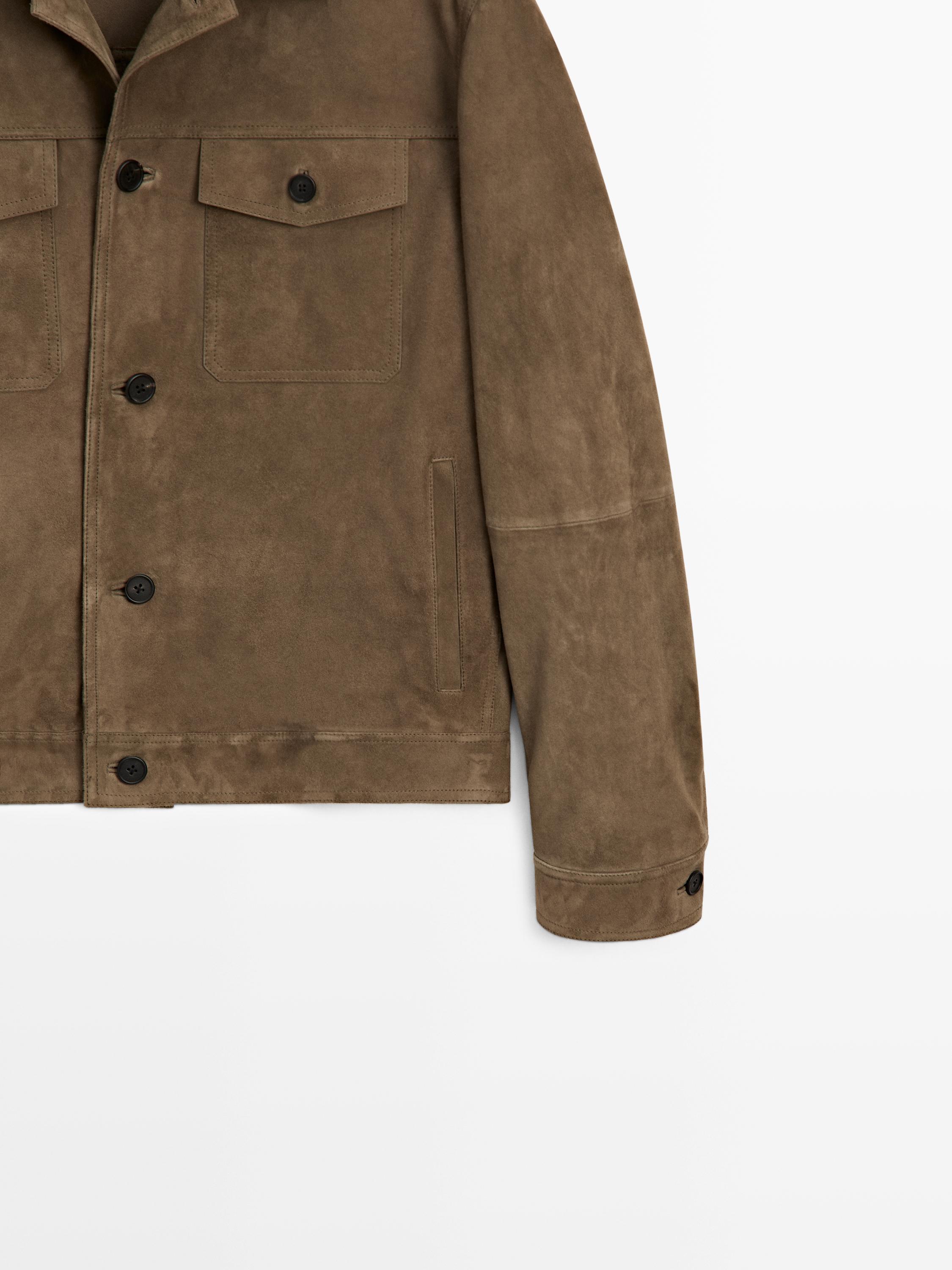 Distressed effect leather jacket with pockets — PALE GREEN