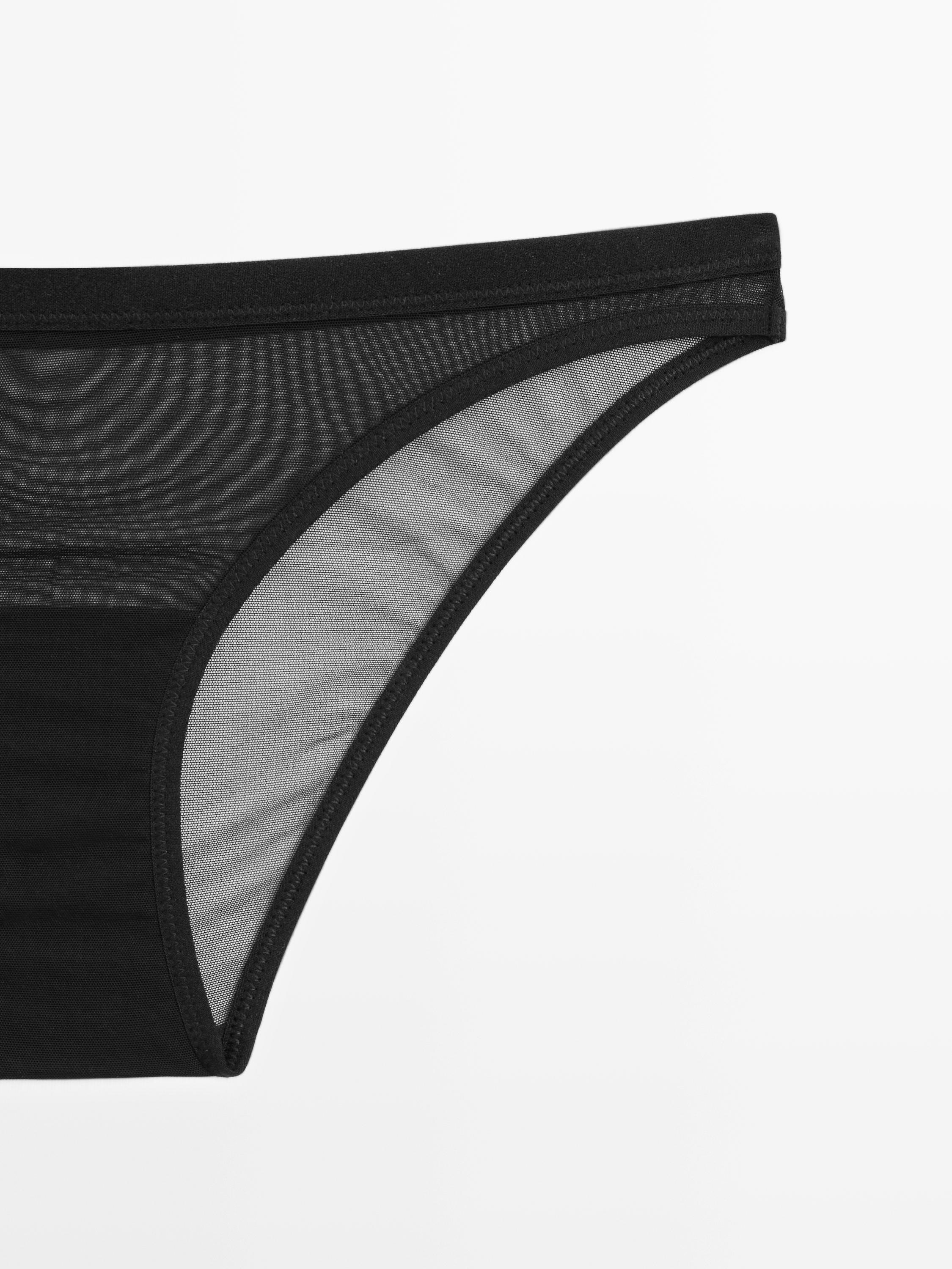 Semi-sheer mesh briefs — BLACK