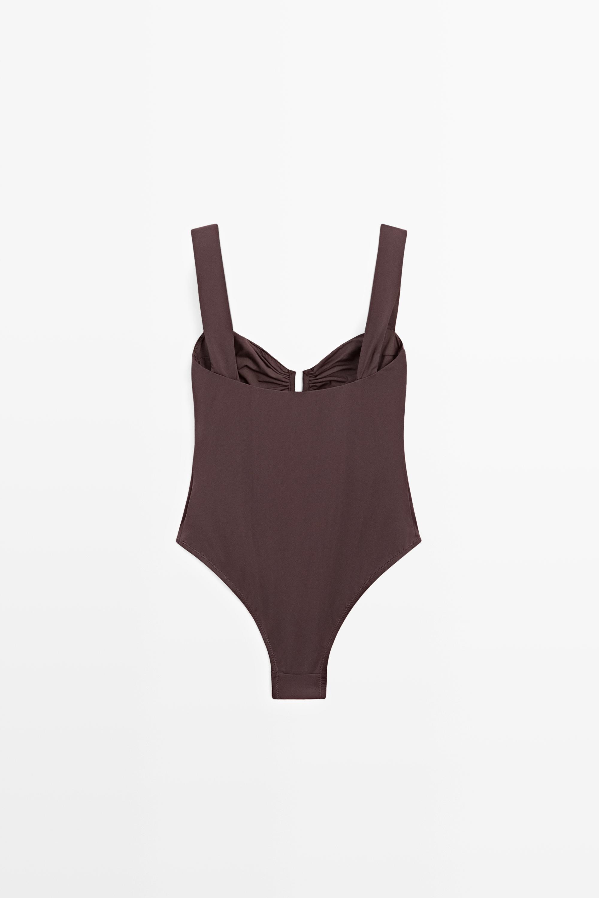 Swimsuit with gathered detail — BROWN