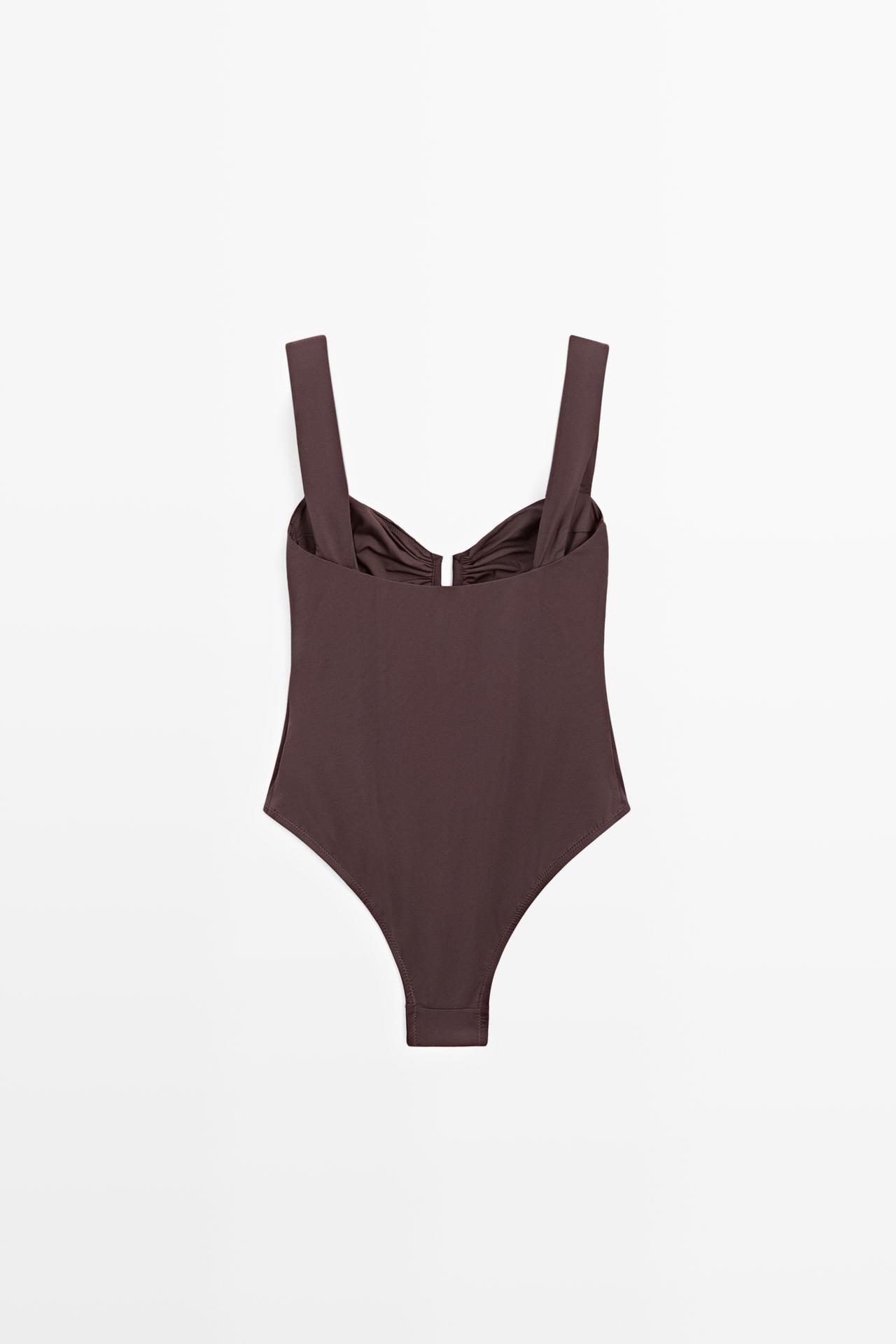 Swimsuit with gathered detail — BROWN
