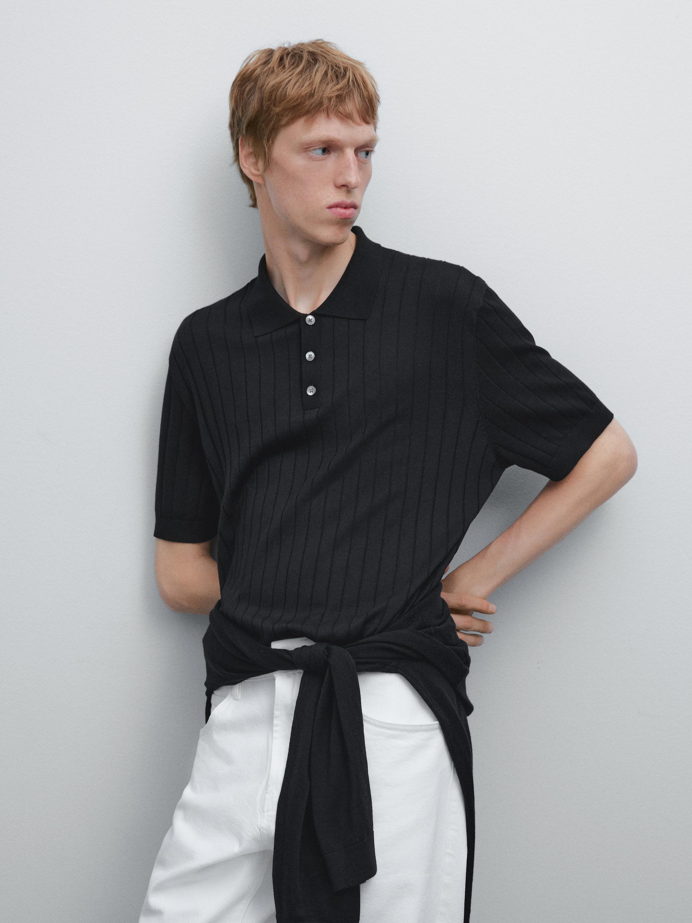 Ribbed knit polo shirt