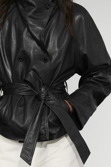 Short belted leather jacket — BLACK 8