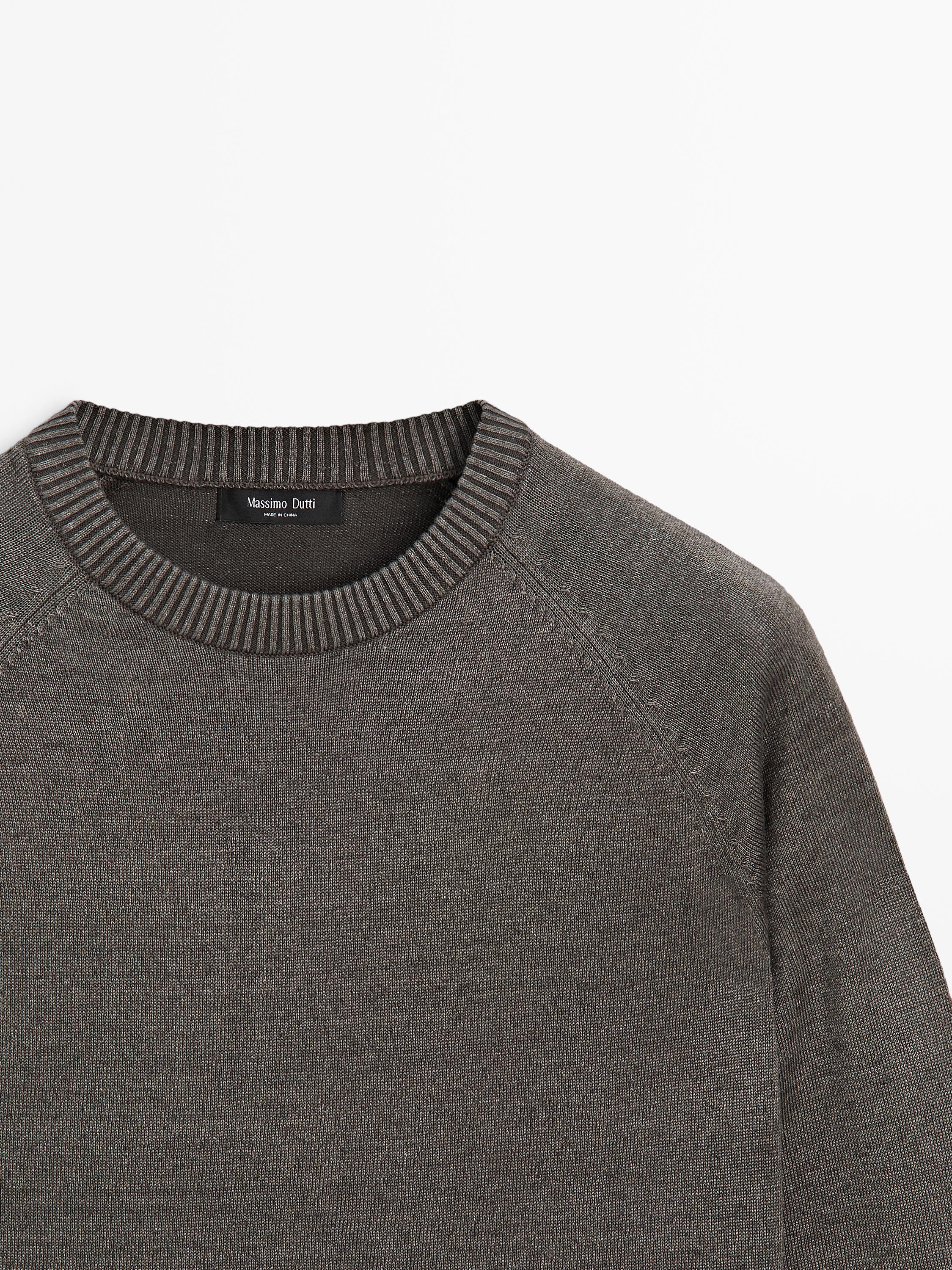 Cotton blend knit sweater — Greyish green