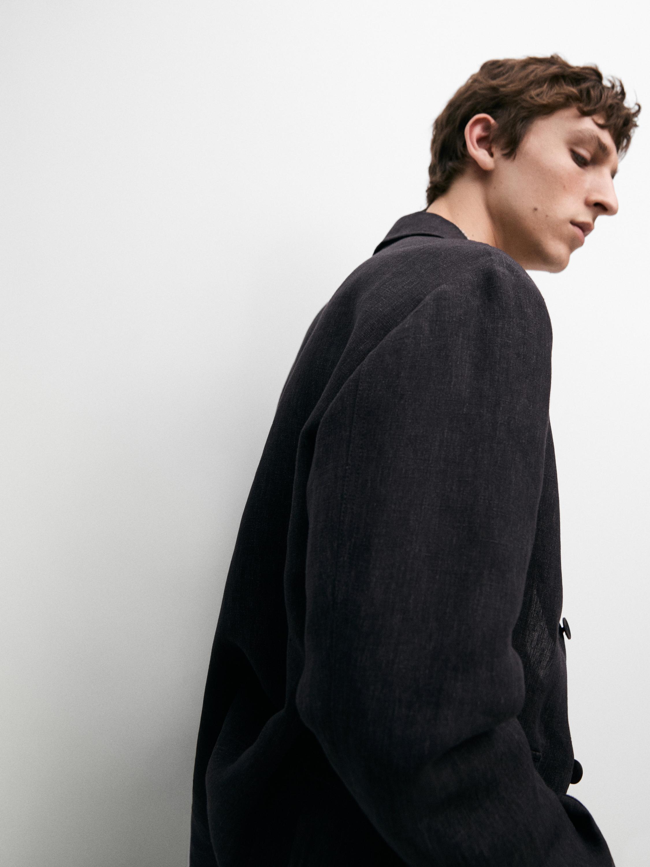 Total look linen jacket with flecked detail — DARK BLUE