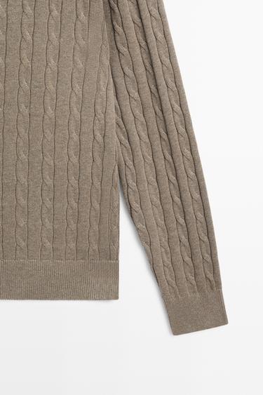 Cable-knit round neck sweater — KHAKI 7
